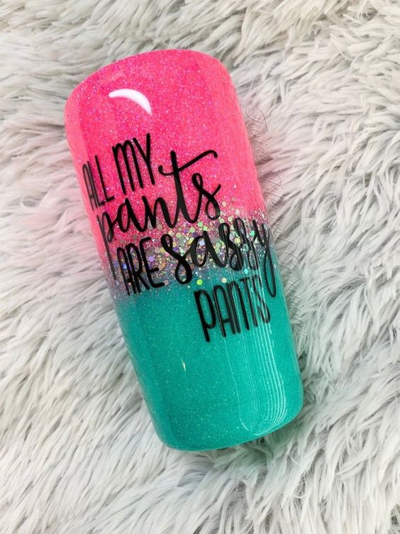 Personalized Tumbler, Pink And Teal Ombre Glitter Tumbler