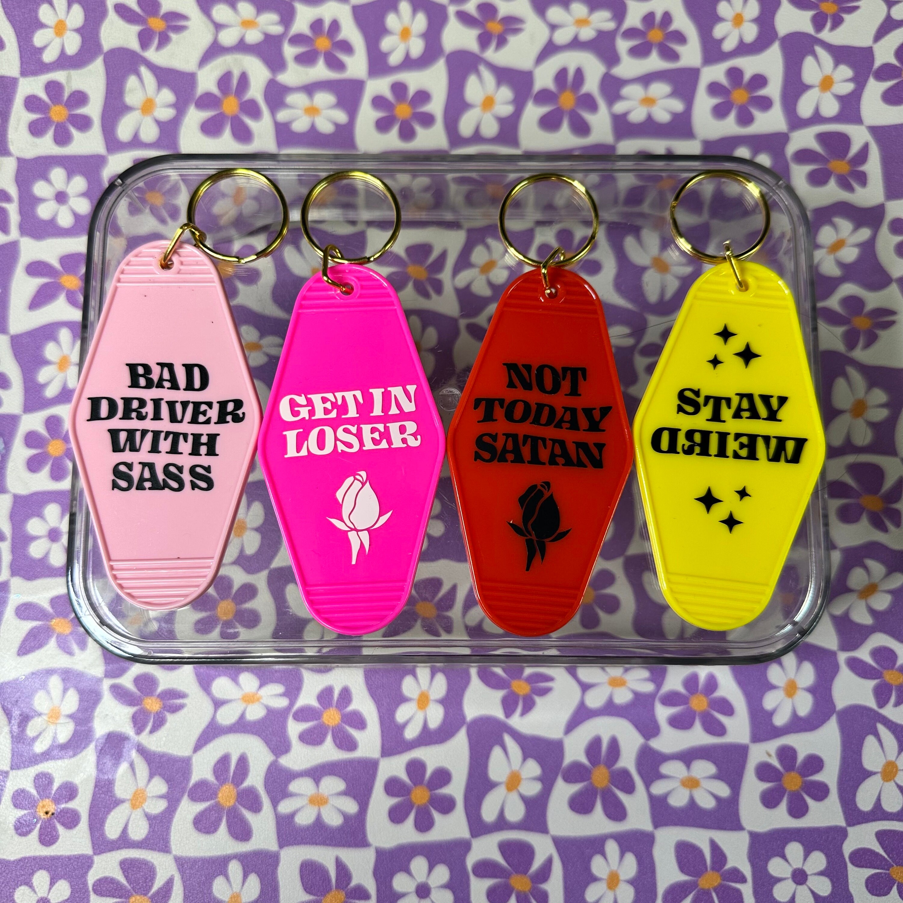 bad driver with sass  Motel Keychain, Keychains, Car Accessories, key chain for women, keychain favors, girl car parts, keys accessories,