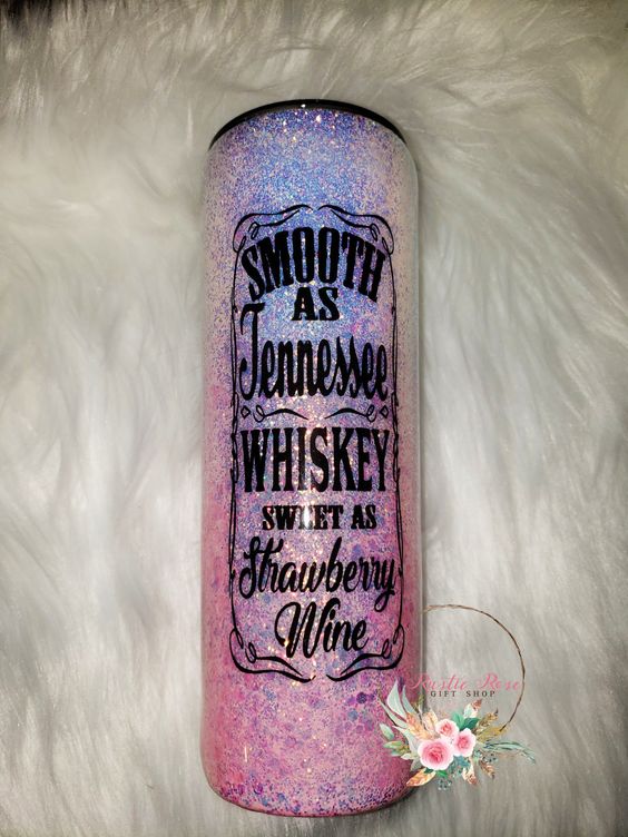 Pink And Opal Iridescent Ombre Glittered Tumbler, Smooth As Tennessee Whiskey Sweet As Strawberry Wine Tumbler