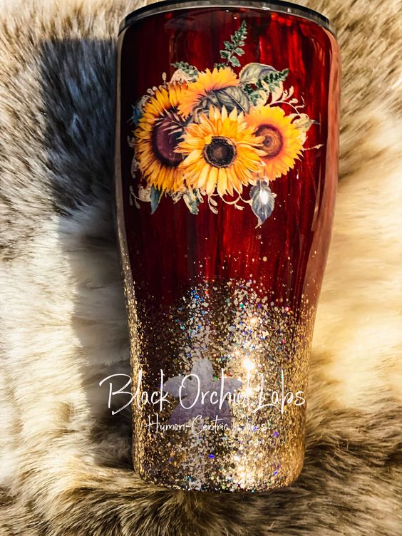 Sunflower, Flower Lover, Woodgrain Glitter Ombre Tumbler