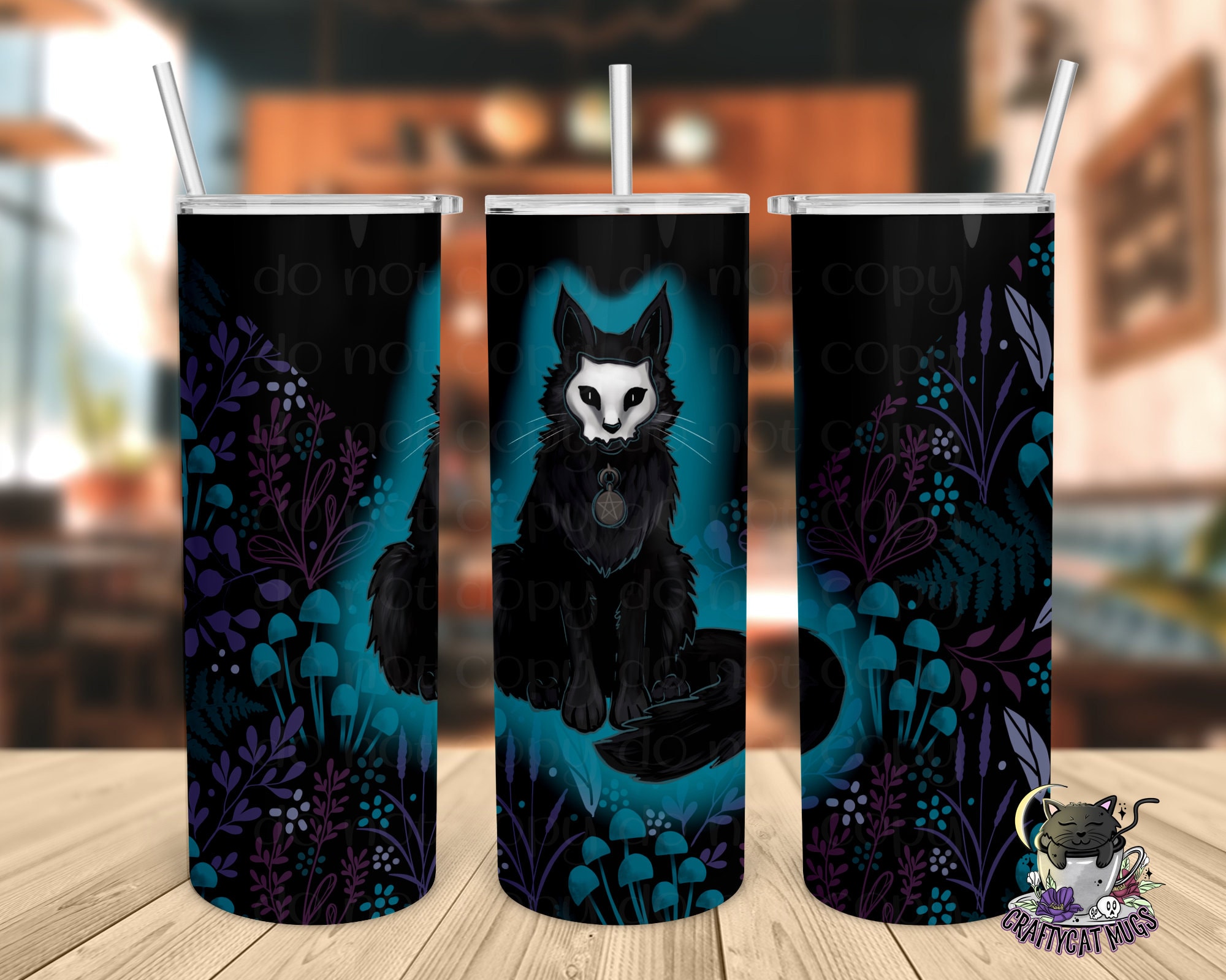 Cute Witchy Cat Tumbler | Mushroom Cup | Black Cat Mug | Cottagecore Black Cat Cup | Witchy Tumbler