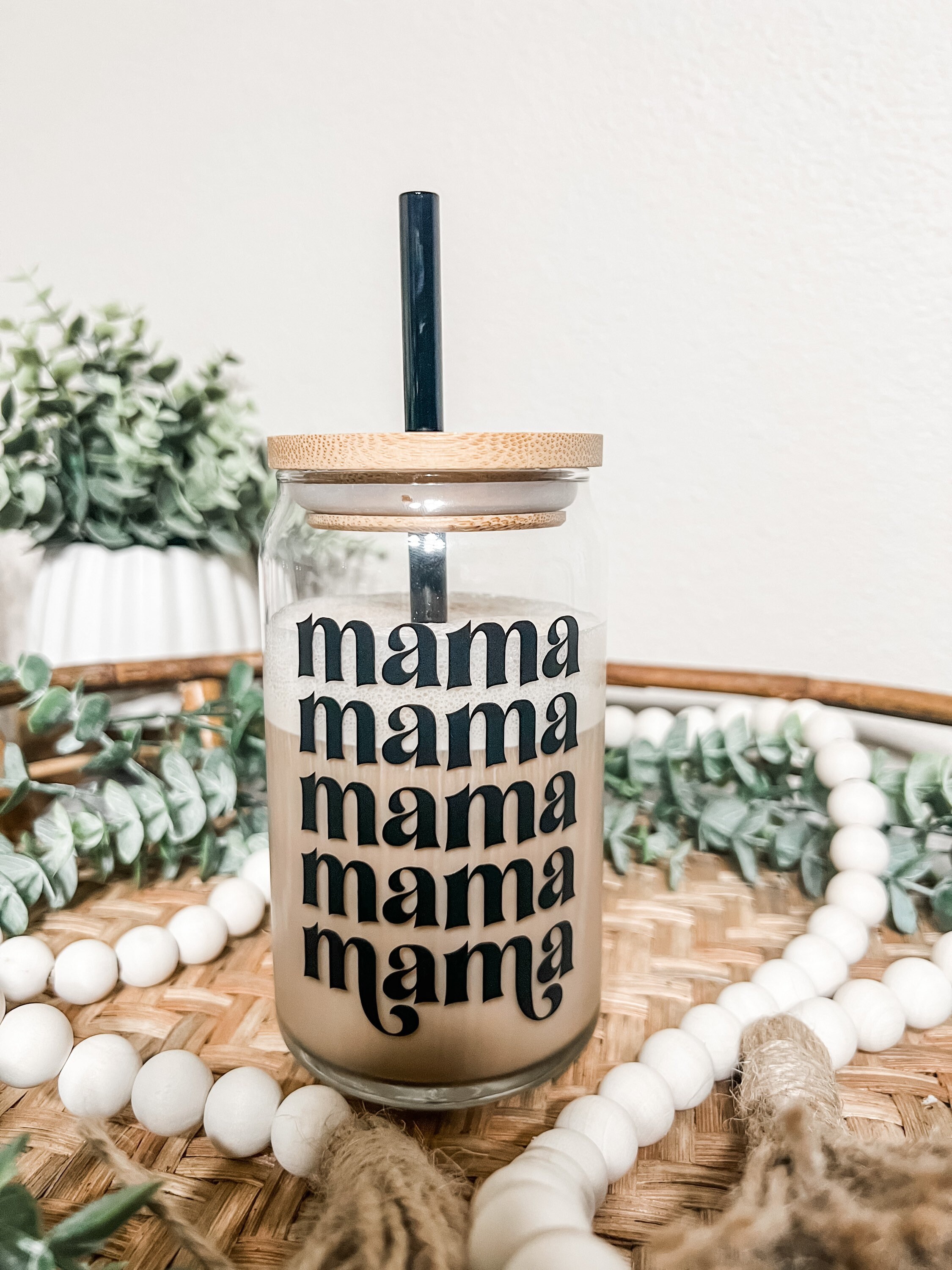 Retro Mama Beer Can Glass | Iced Coffee Glass | 16 oz Beer Can Glass | Coffee Cup