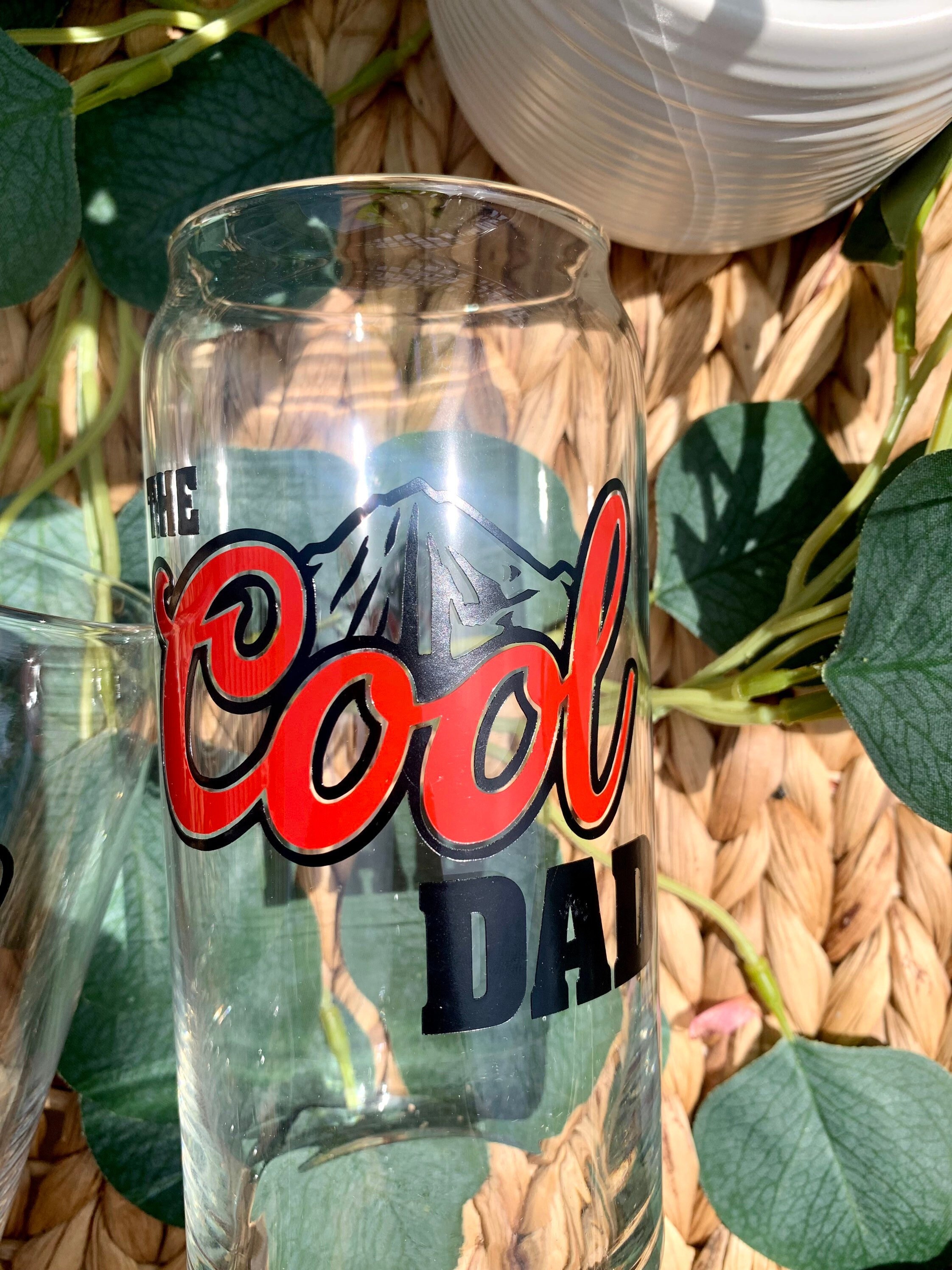 COOL DAD beer can glass, Father’s Day gift, personalized gift, libbey glass, beer glass, coffee glass, bamboo lid and glass straw