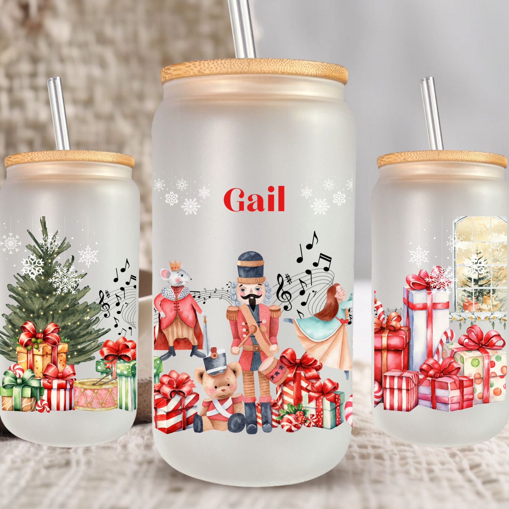 Custom Christmas Iced Coffee Cup Xmas Frosted Tumblers Christmas Party Beer Glass Gift Tumbler and Straw Personalized Nutcracker Ballet