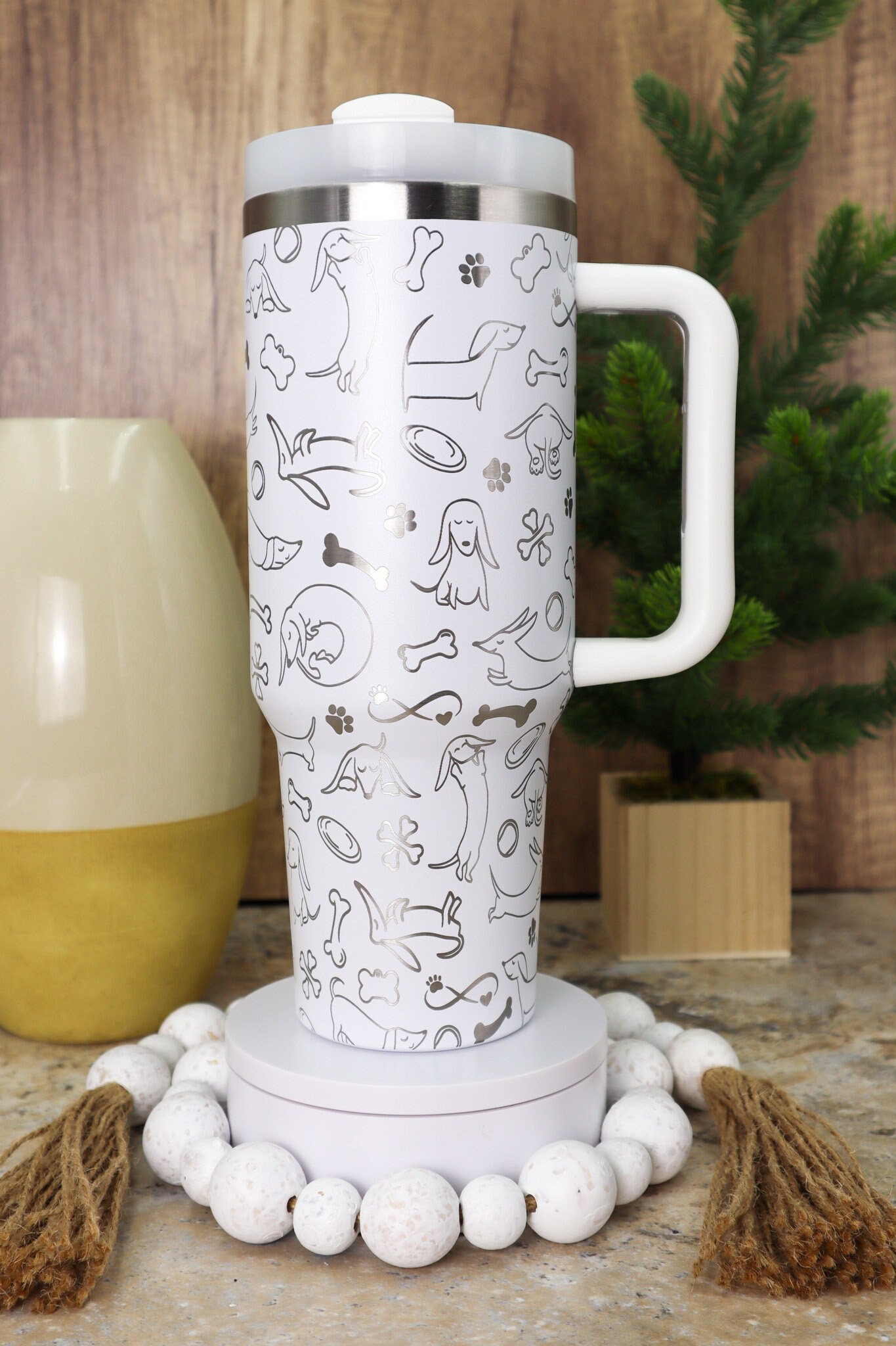 Dachshunds Cute Doodles Laser Engraved 40oz Tumbler with Handle Lid and Straw, Custom Engraved Seamless Tumbler, Double Wall Insulated Cup