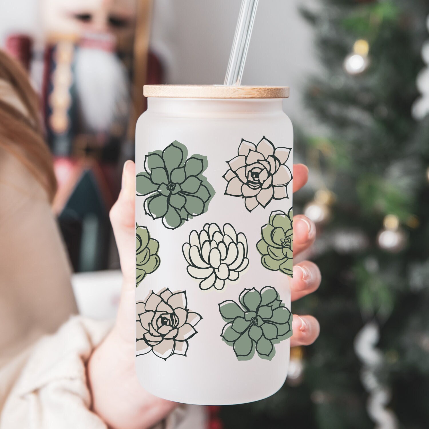 Succulent Plant Lover Beer Can Glass | Plant Mom Gift | Plant Mug | Iced Coffee Cup | Succulent Coffee Cup | Libbey Glass Can | Gift for Her