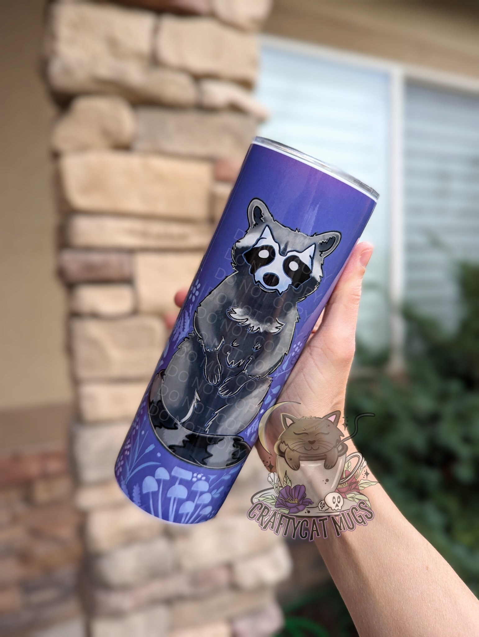 Cute Raccoon Tumbler | Mushroom Cup | Cottagecore Raccoon Cup | Witchy Raccoon Tumbler