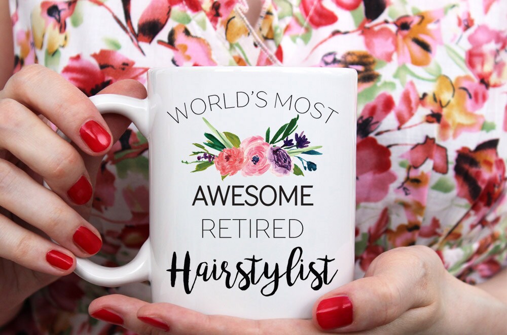 World’s most awesome retired hairstylist mug, hairdresser retirement gift, gift for retiree (M412)