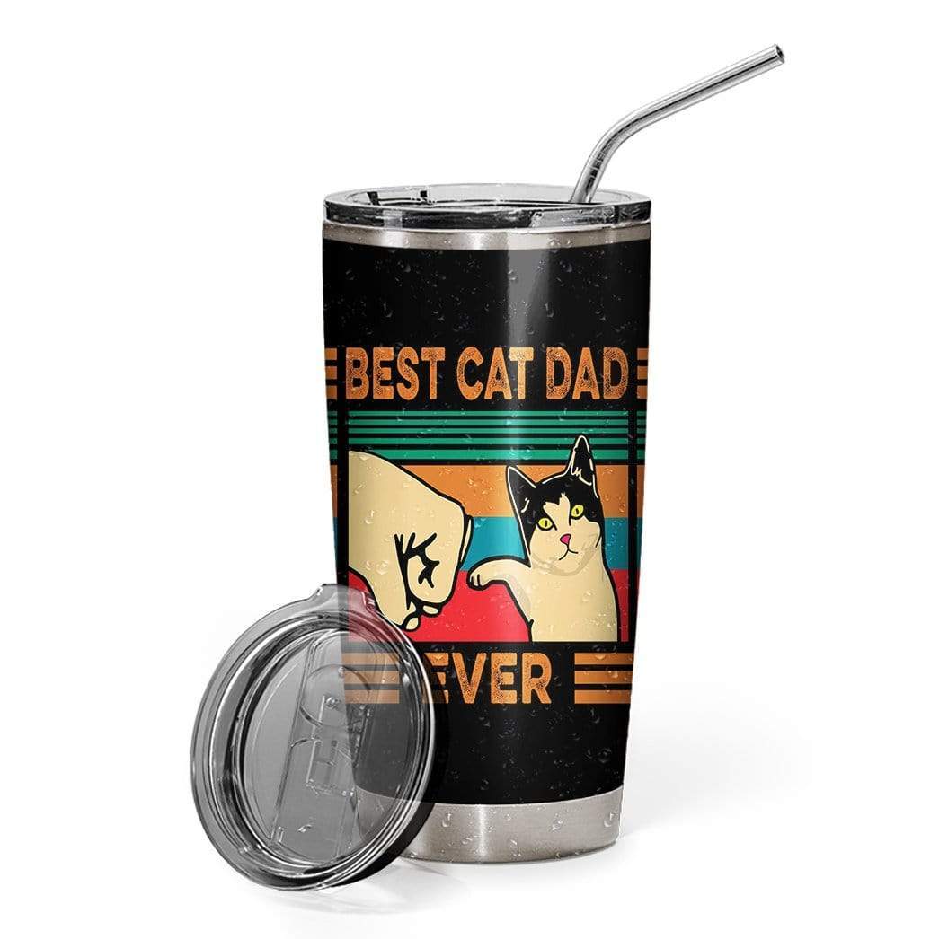 3D Best Cat Dad Ever Glitter Custom Vacuum Insulated Tumbler