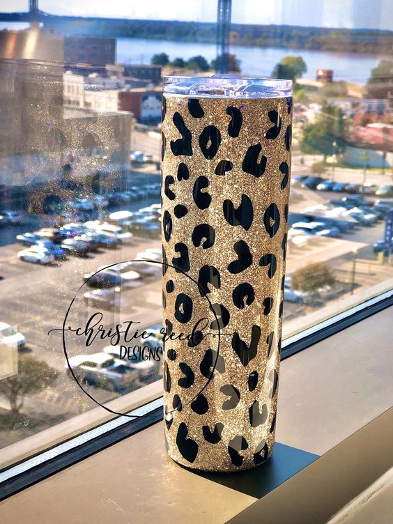 Skinny Glitter Tumbler Leopard Print Glittered Tumbler