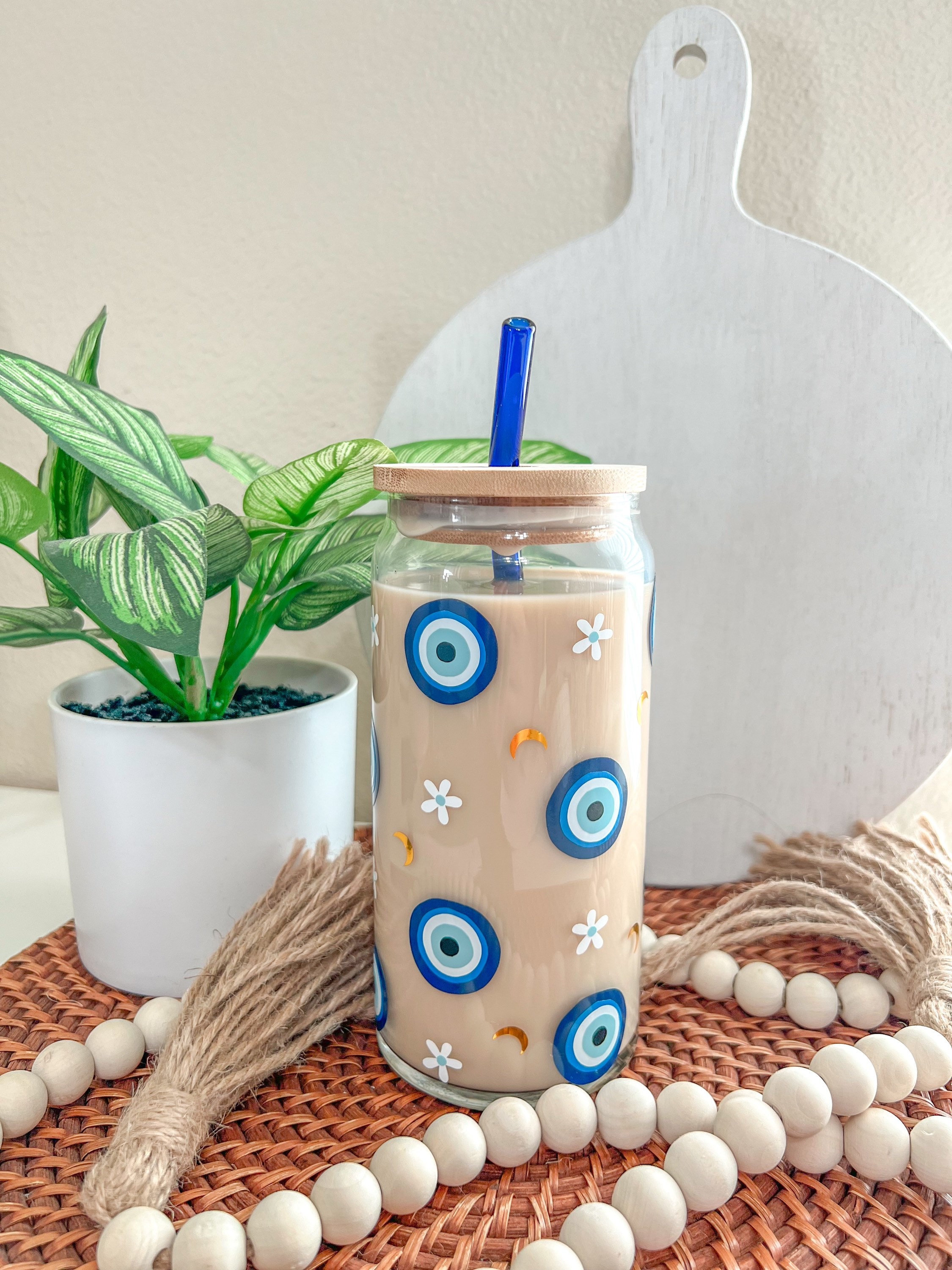 Evil Eye Beer Can Glass | Iced Coffee Cup | Mal de Ojo Coffee Glass | Evil Eye Cup