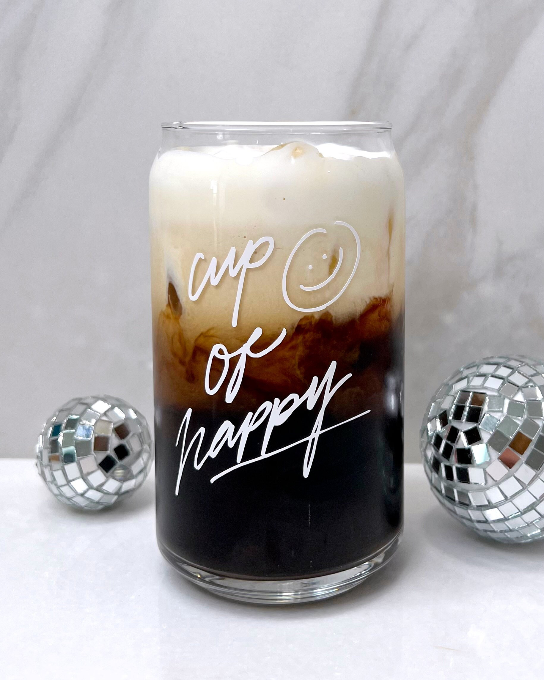 Cup of Happy | Modern Coffee Glass | Beer Pint Glass | 16 oz Glass | Coffee Addicts | Morning Coffee |