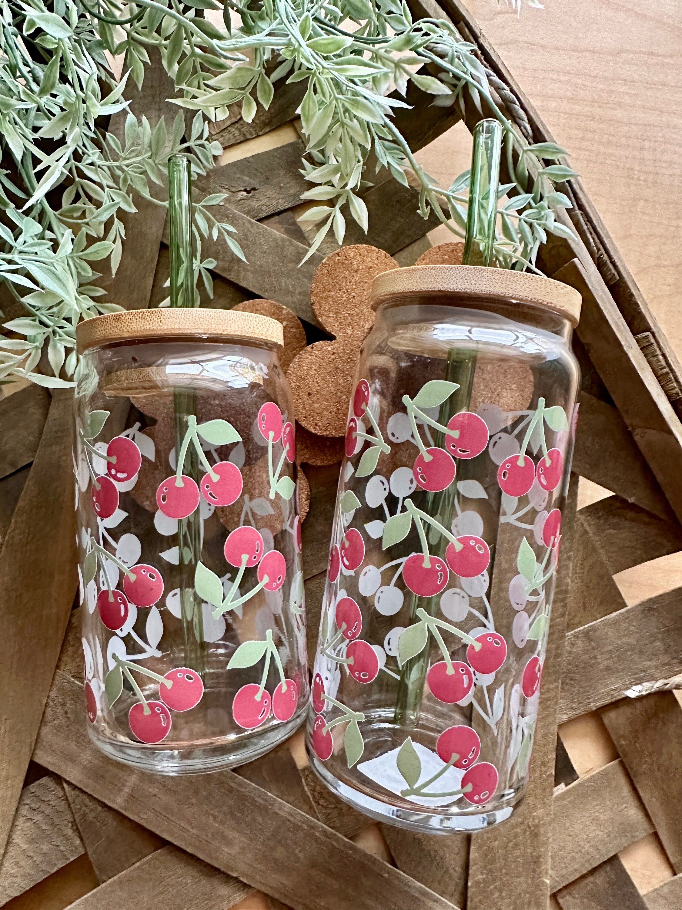 Cherry beer can iced coffee glass  cherries Libbey glass  cherry lover gifts  gifts for her  coffee lover gifts  iced coffee can glass