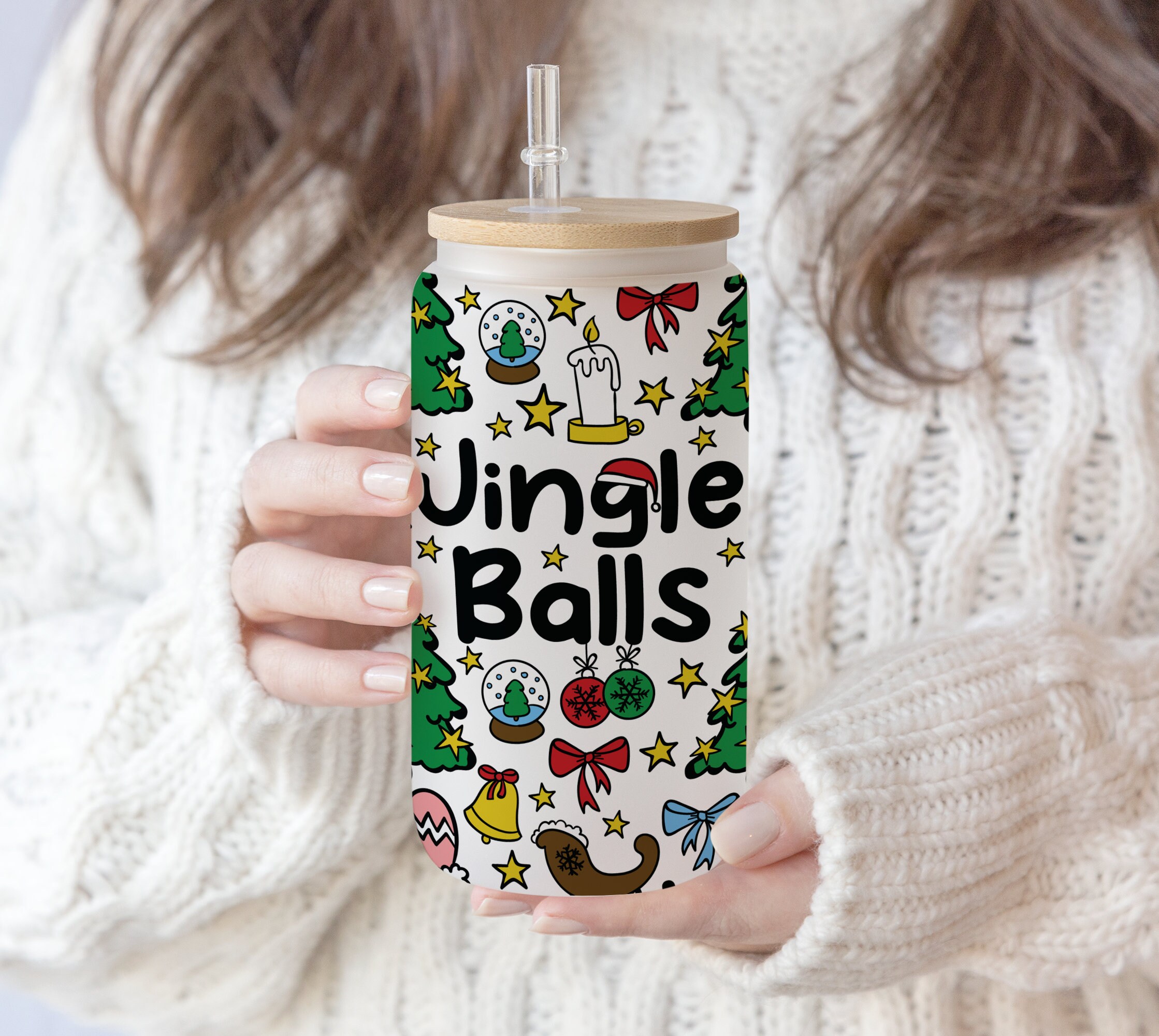 16 oz Libbey Glass Can Sublimation Jingle Balls Tinsel Tits | Funny Christmas Couples Chest Nuts Christmas Tree | SVG PNG Cricut Digital