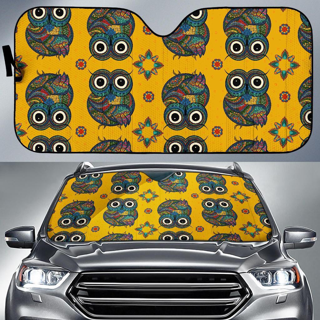 Ornamental Owl Pattern Print Car Sun Shade