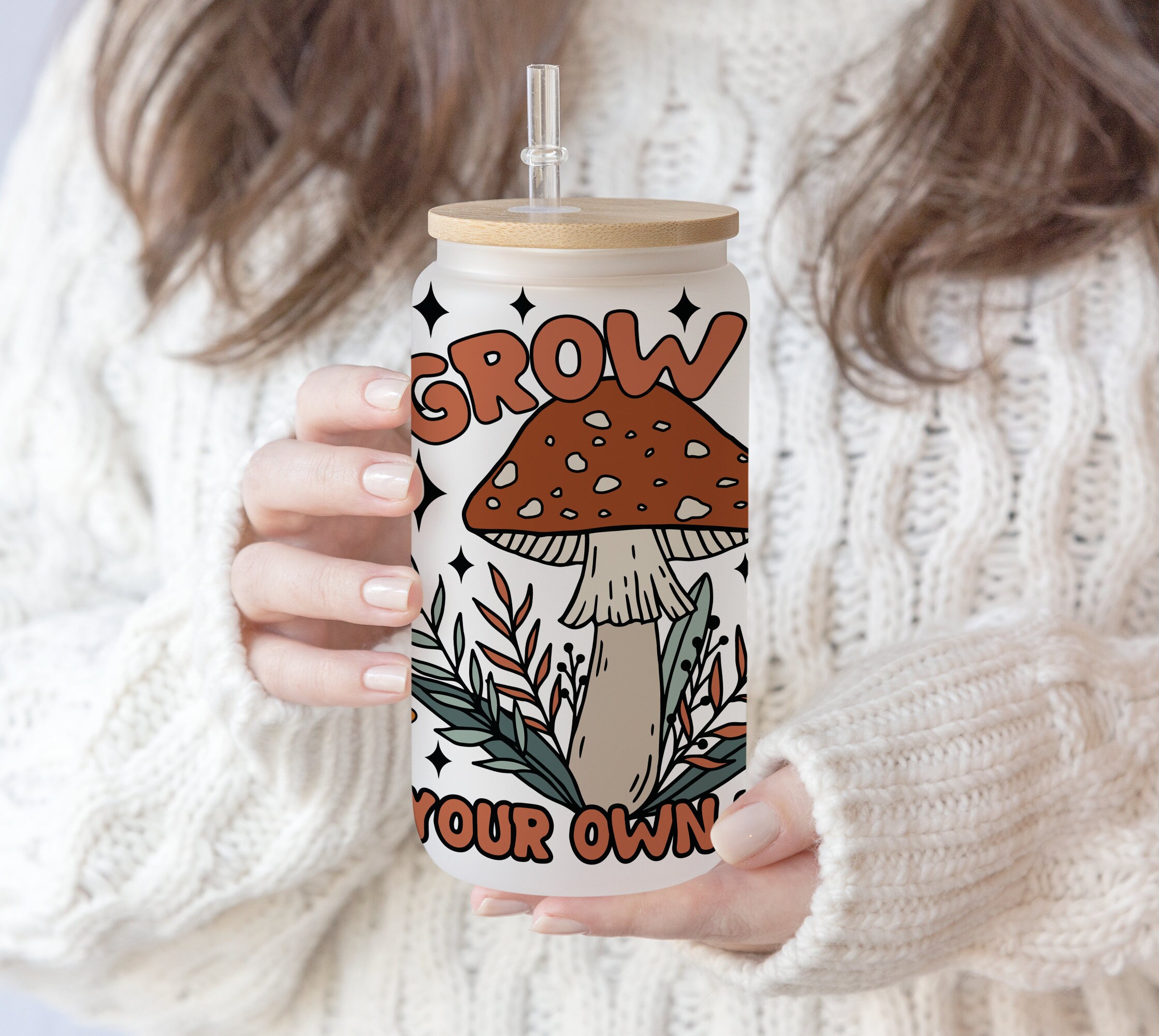 16 oz Libbey Glass Sublimation Grow Your Way Mushroom Biblical Groovy Design | Bible Christian Flower Design | Bible Quote PNG file