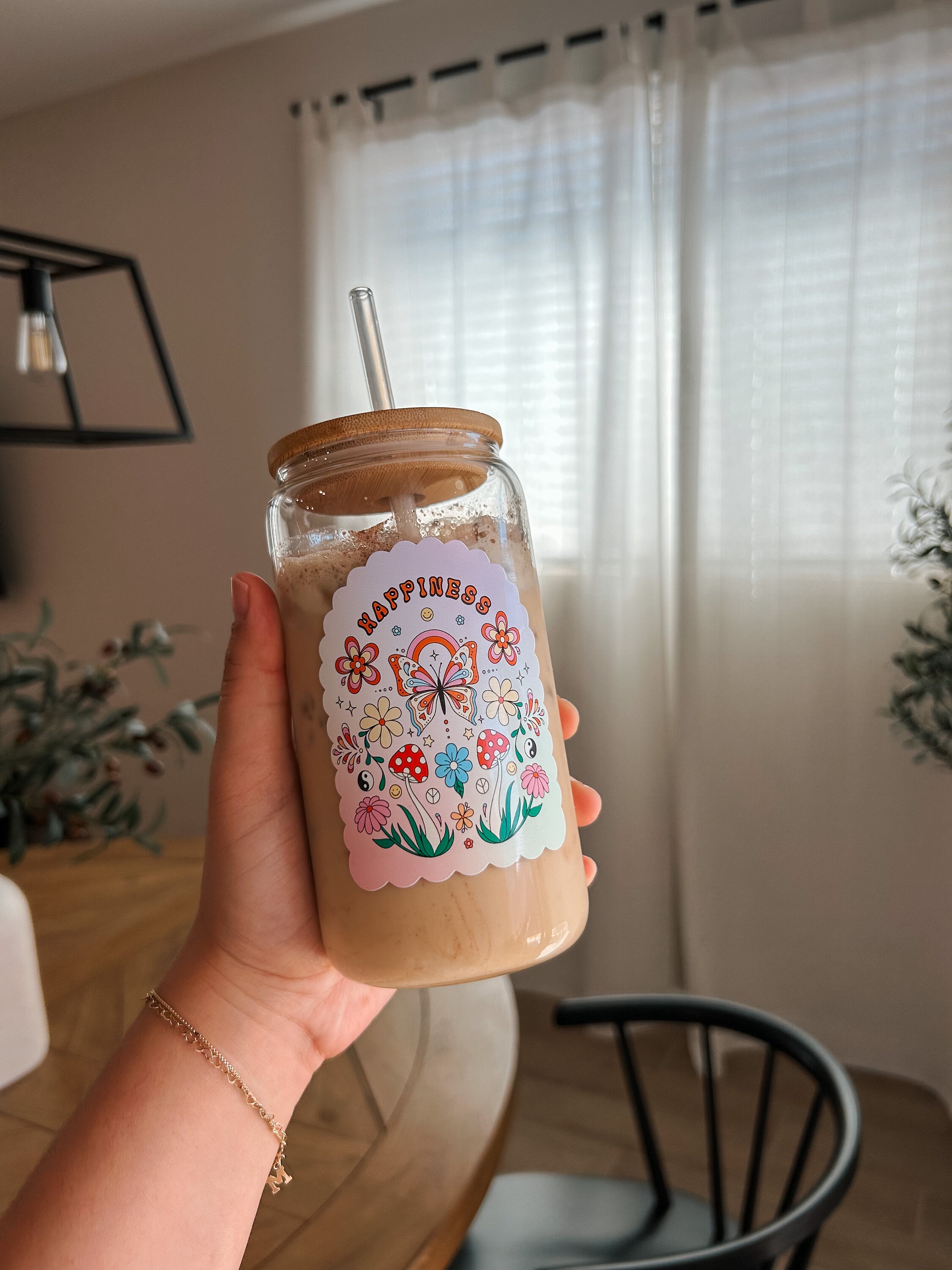 Happy mushroom glass can cup | groovy glass can cup | beer can glass | smoothie cup | gifts for her | gifts for him | juice cup