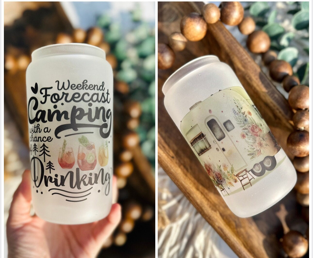 Camping frosted beer can glass, sublimation glass, floral cup, bamboo lid and straw, libbey glass, coffee glass, iced coffee glass