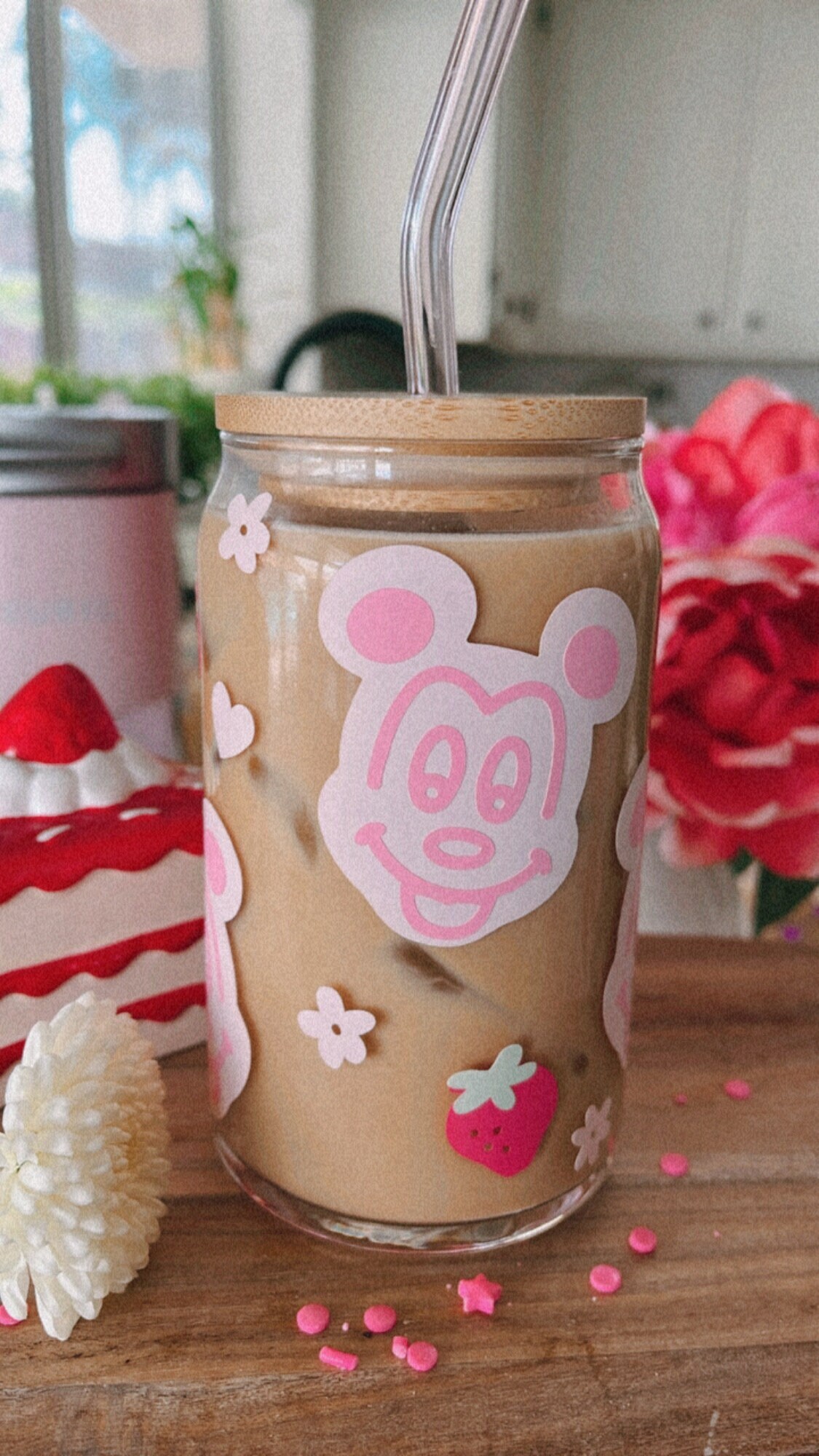 Pink waffle cup, Iced coffee tumbler, Spring coffee cup