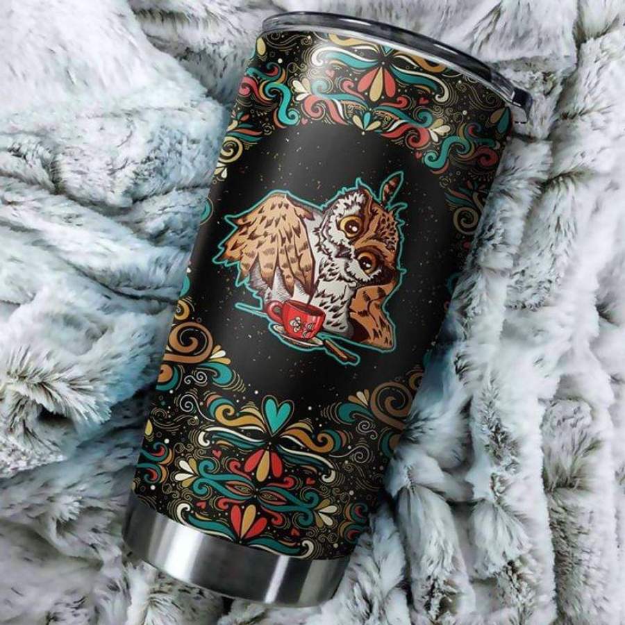 Owl Lovers Owl Drink Tea Black Stainless Steel Tumbler 20oz