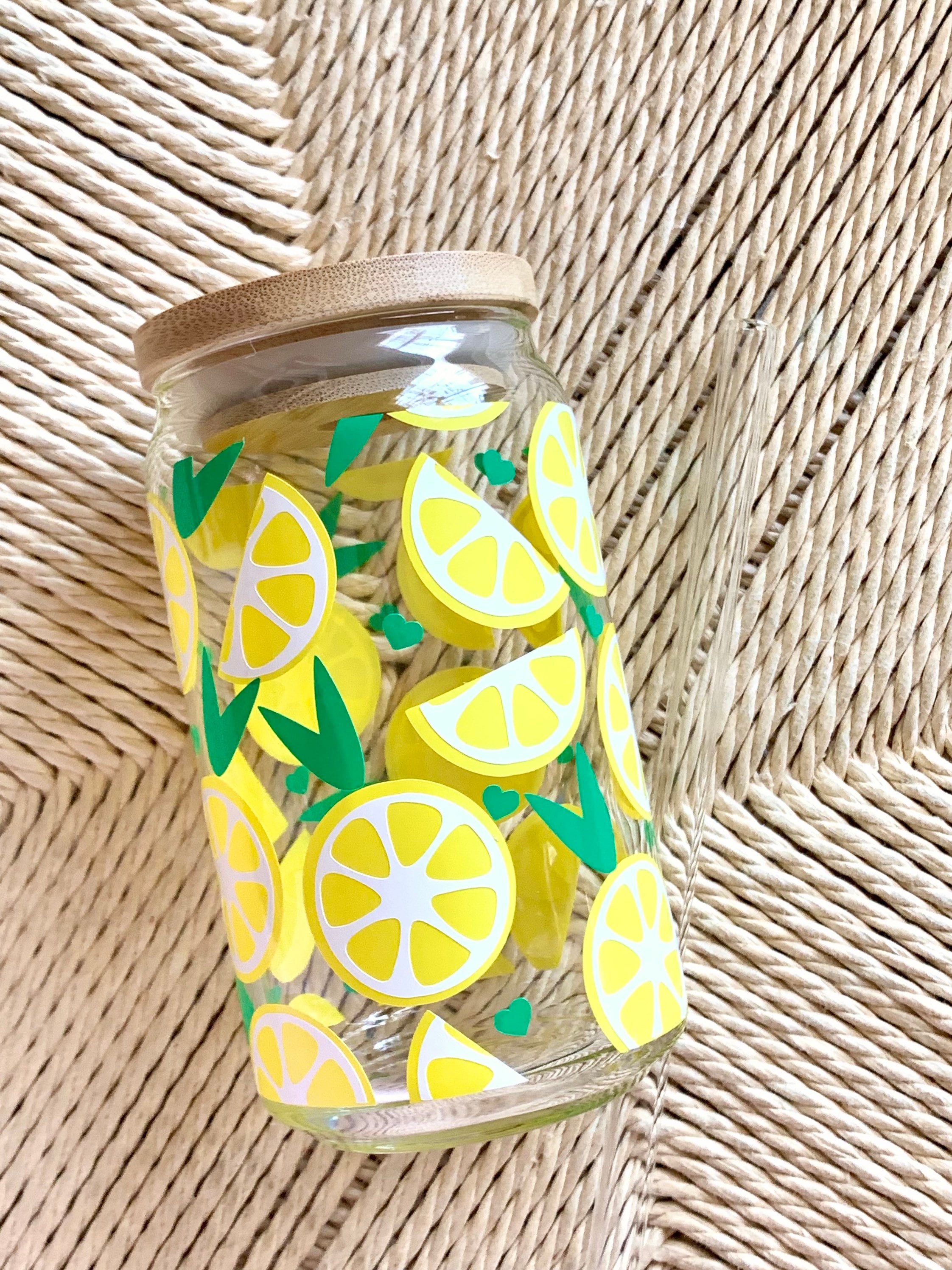 Lemon cup | lemon can glass | iced coffee glass with lid | cistrus cup | gifts for her