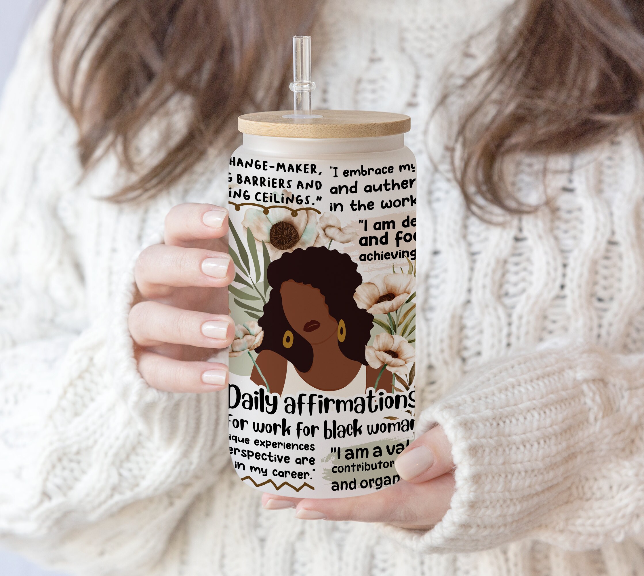 16 oz Libbey Glass Can Boho Black women Positive Self Love Daily Affirmations Black woman History gift Inspirational Positive Digital PNG