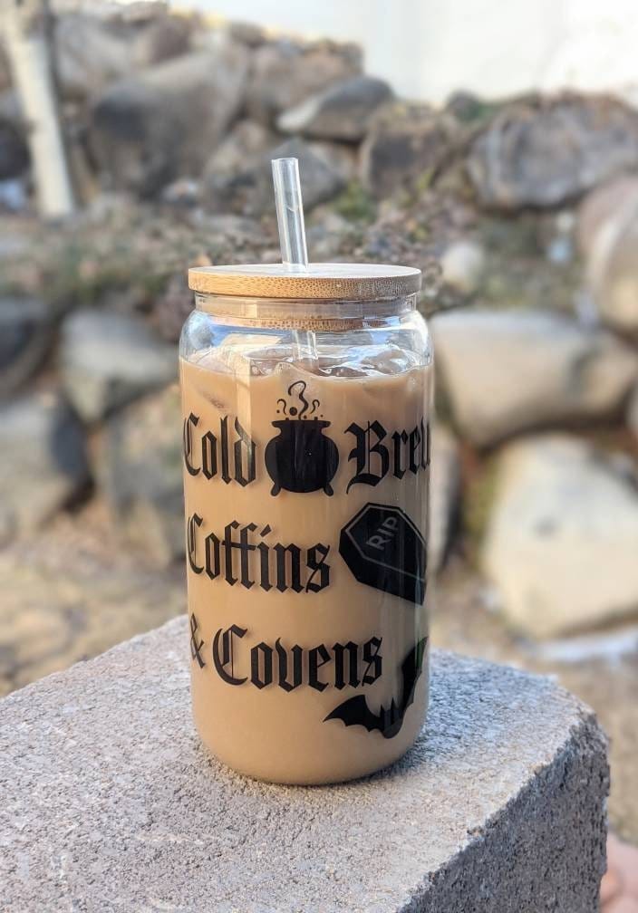 Glass Can | Witchy Gifts | Iced Coffee Cup | Witchy Cup | Cold Brew Coffins and Covens