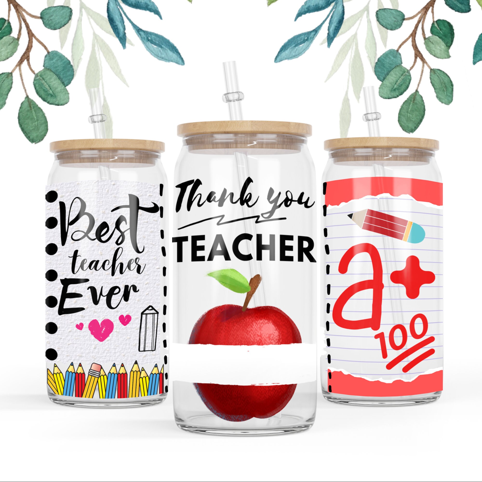 16 oz Libbey Glass Can Tumbler Sublimation Design Good Teacher , Glitter Gift for teacher,Name Teacher png, gift for mom, mother day