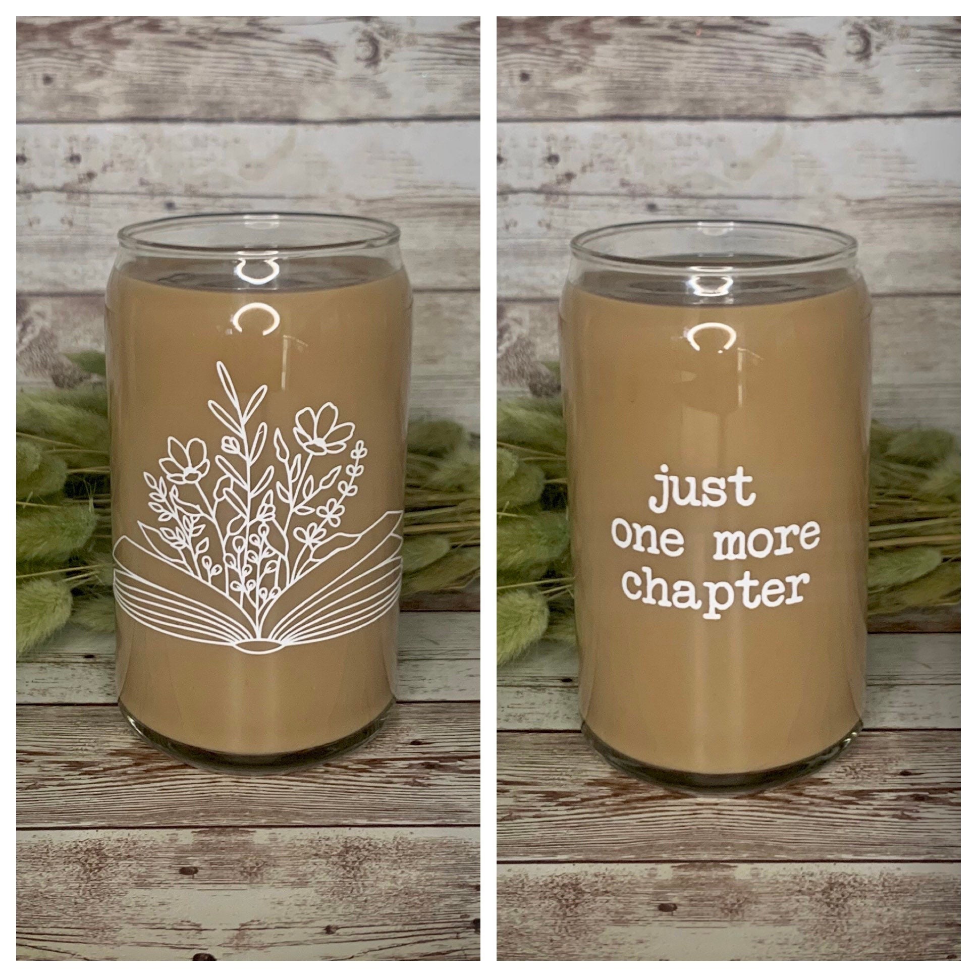 Book Lover Beer Can Glass / Floral Open Book Glass Can / Just One More Chapter / Iced Coffee Glass / Wildflower Cold Cup / Gift for Her