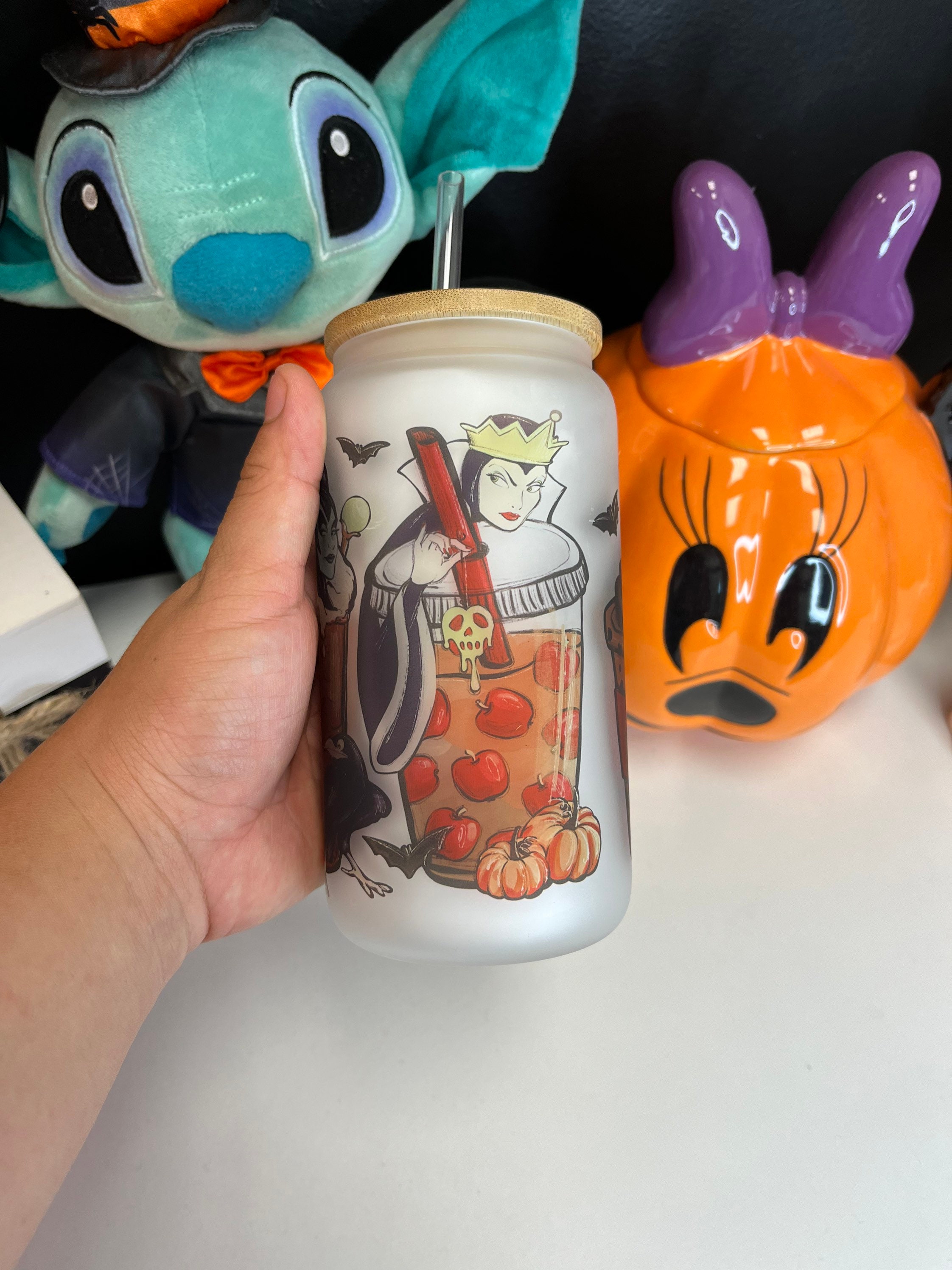 Villains frosted glass can, Disney Villains frosted glass can, Custom Glass can