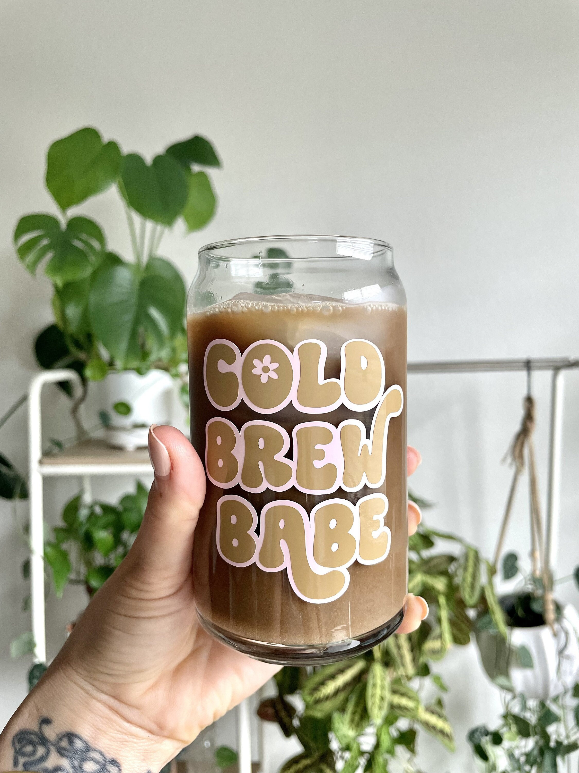 Cold Brew Babe Glass, Cold Brew Cup, Iced Coffee Glass, Cute Coffee Glass, Cold Brew Lover Gift