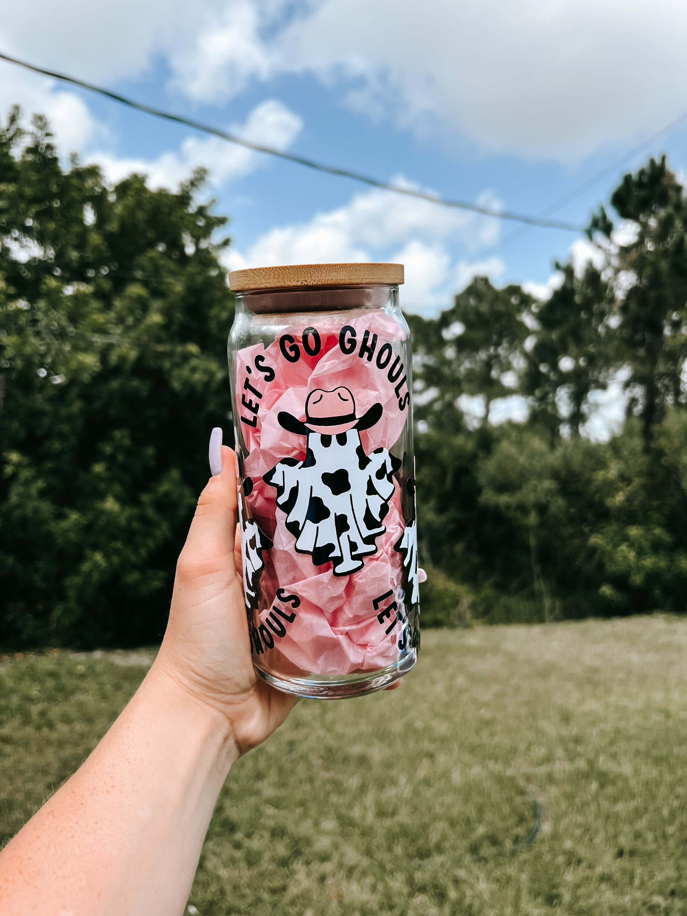 Lets go ghouls beer can glass, ghouls ghost can glass, coffee can glass, iced coffee can glass, spooky can glass