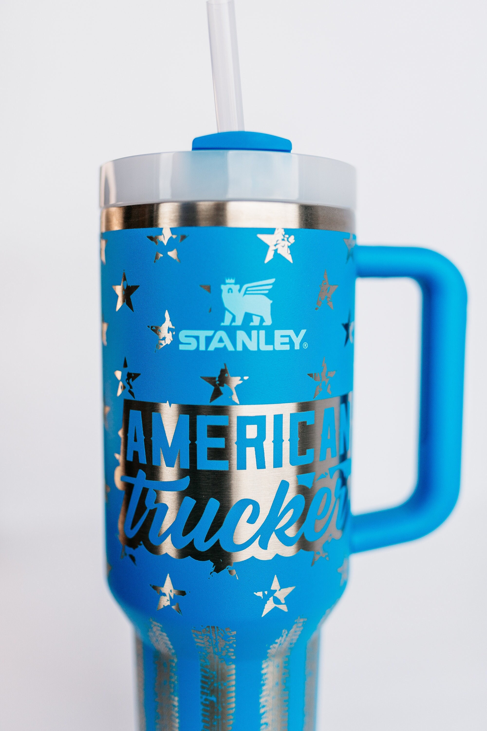 Stanley 40oz tumbler | Custom Engraved with American Trucker – Semi Truck Driver – Diesel Truck – Perfect for Fathers Day or Mens Birthday