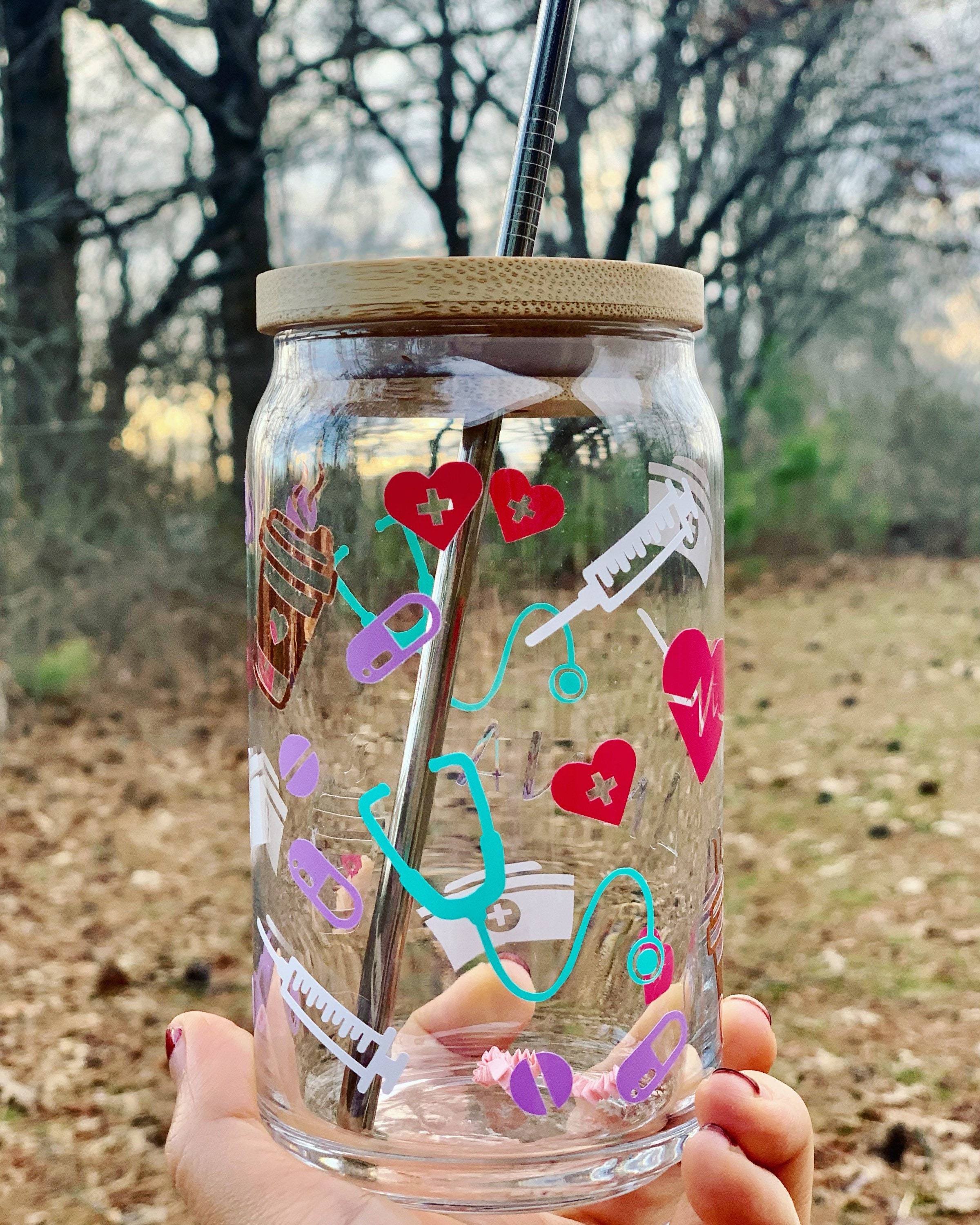 Nurse can glass | nurse life glass with bamboo lid | custom doctor cup | personalized glass | iced coffee glass cup | gifts for her