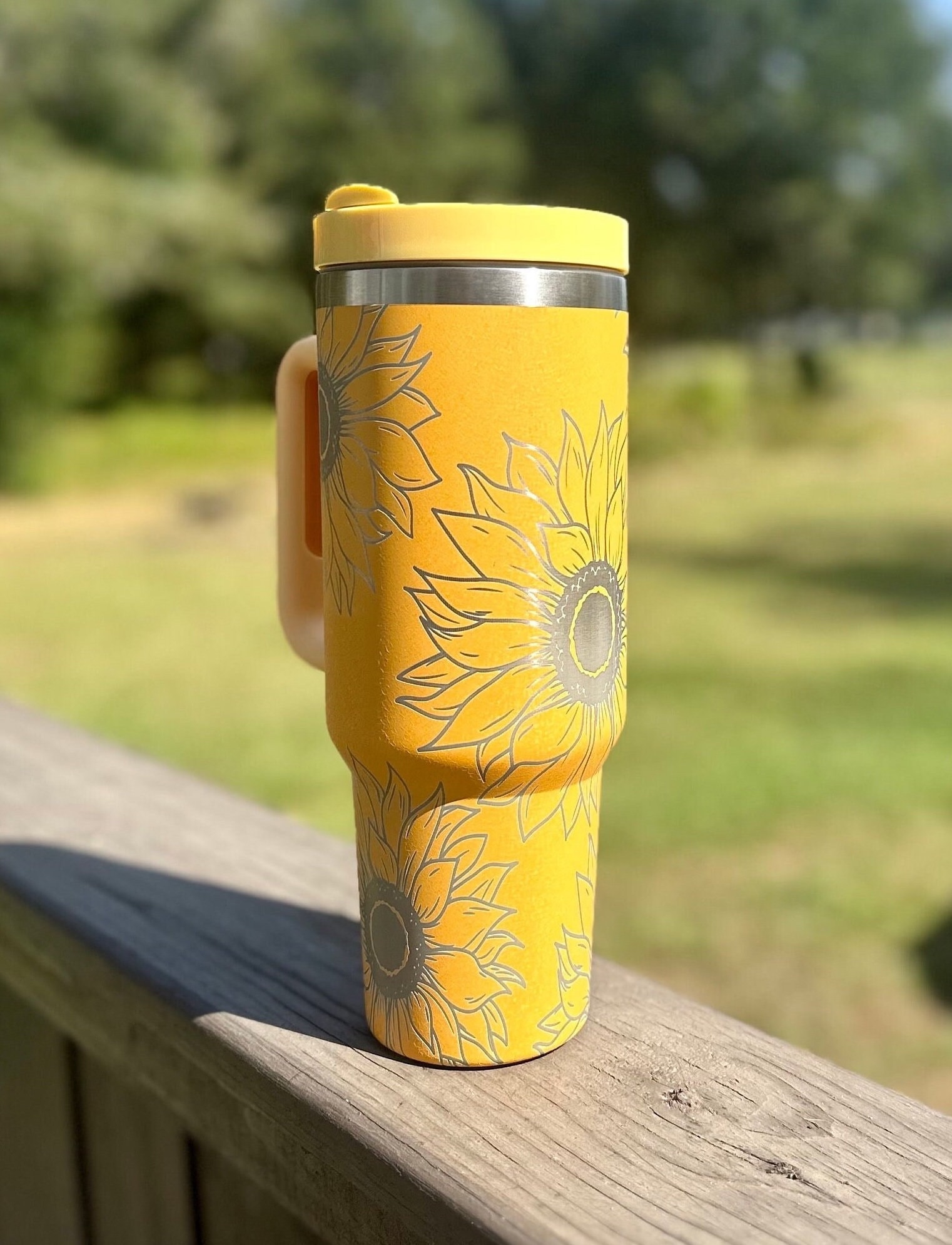 Sunflower 40 oz Stainless Steel Insulated Tumbler with Handle, Laser Engraved tumbler