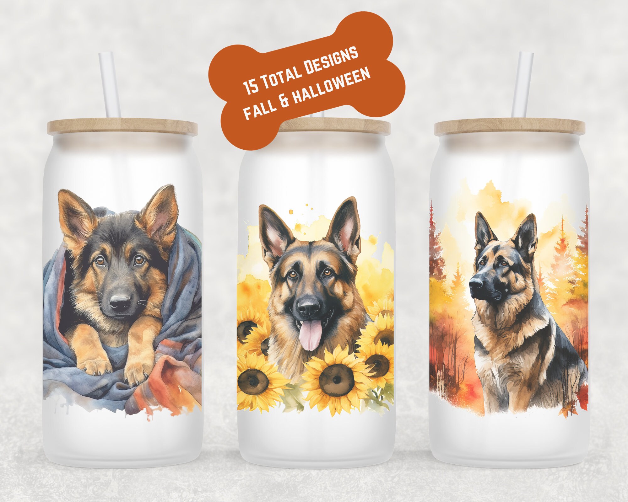 German Shepherd Beer Can Glass | Dog Mom Gift | German Shepherd Mug | Coffee Iced Coffee Cup | Shepherd Fall Icd Coffee | Glass Coffee Cup