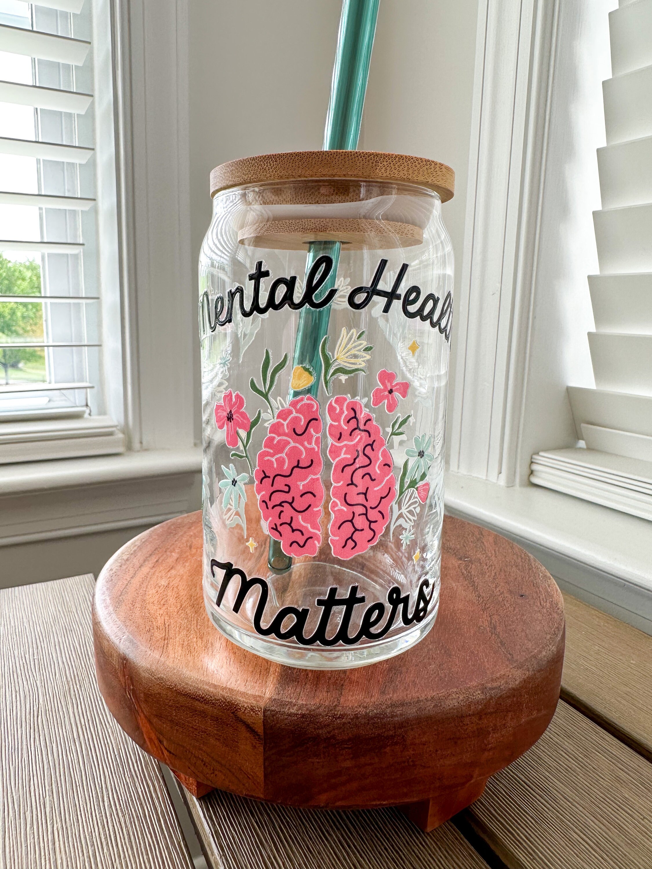 Mental Health Matters Glass, Iced Coffee Glass, Iced Coffee Cup, Mental Health Cup, Mental Health Awareness, Mental Health Glass