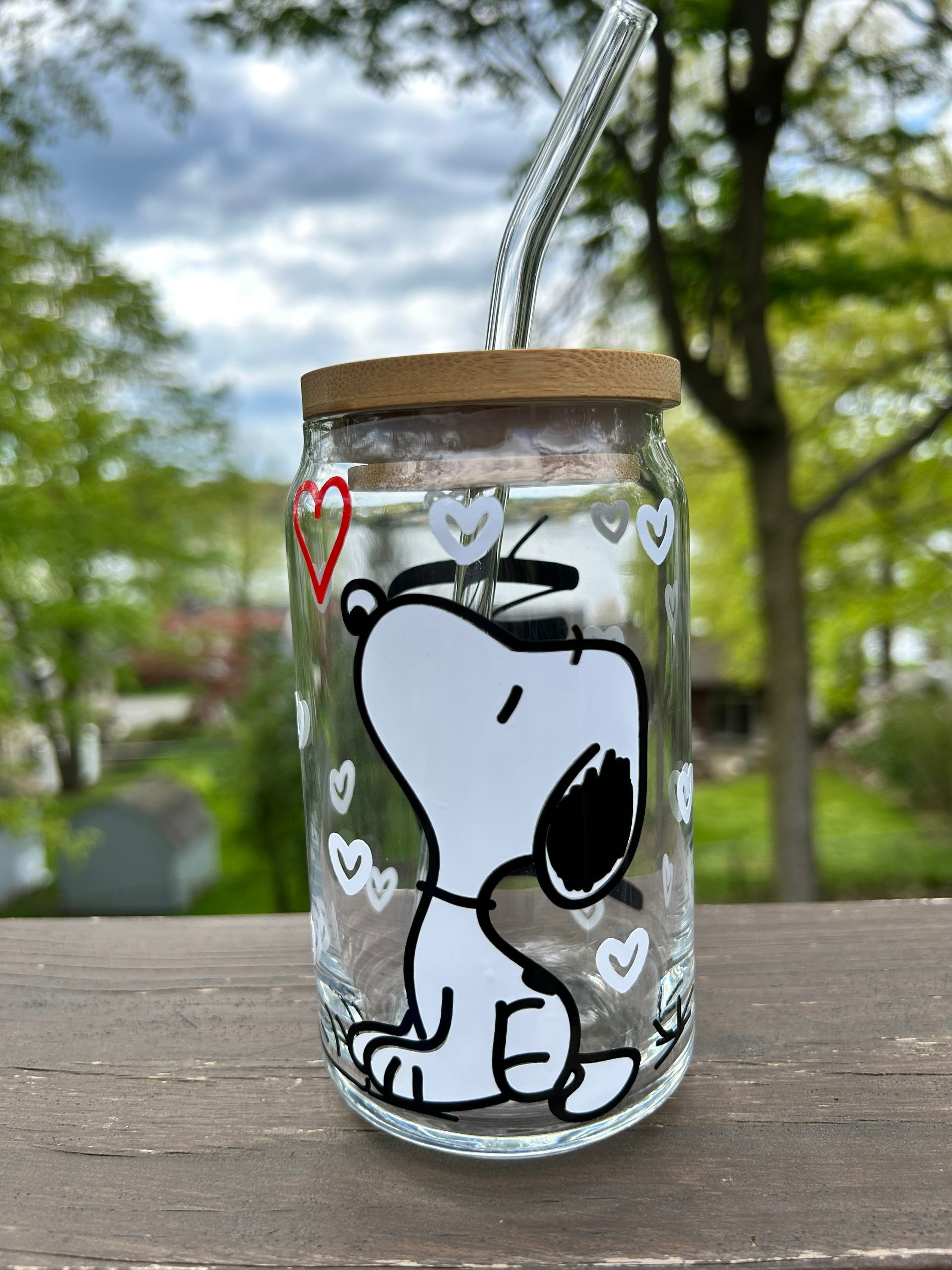 Snoopy Beer Can Glass | Peanuts Coffee Cup| Personalized Coffee Cup | Full Wrap Heart Coffee Cup | Birthday Gift | Can Glass