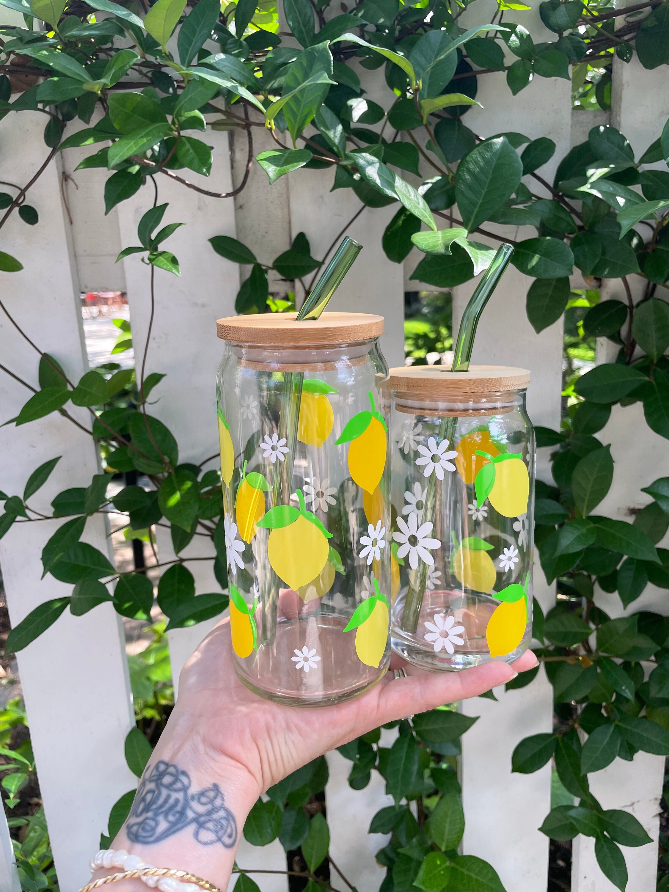 Lemon Daisy Cup, 20oz Lemon Iced Coffee Cup, 16oz Lemon Cup, Summer Aesthetic Cup, Iced Tea Cup, Summer Fruit Glass, Lemon Citrus Glass