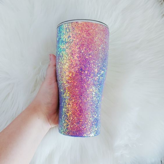 Purple and Pink Golden Opal Glitter Tumbler