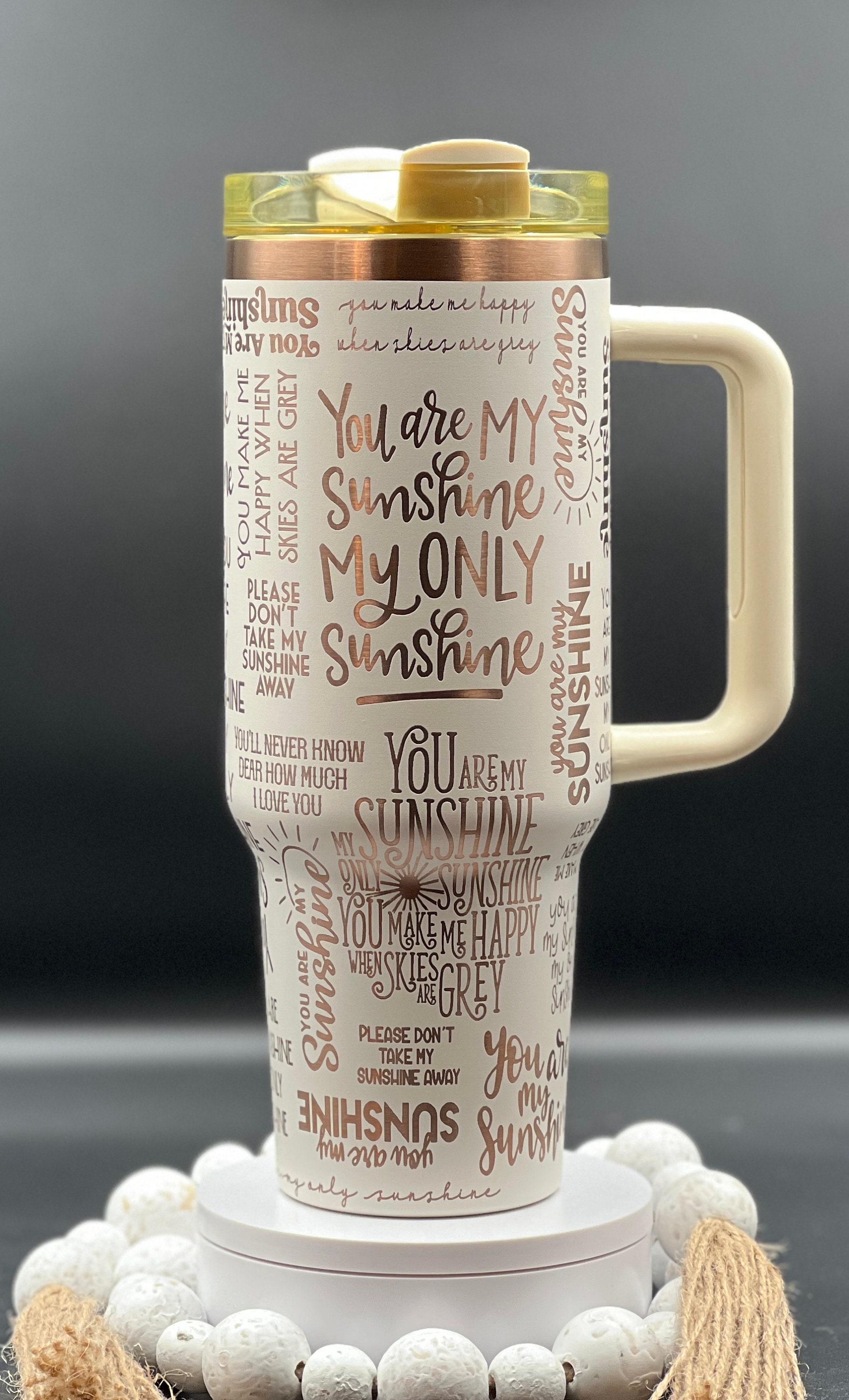 You Are My Sunshine Laser Engraved 40oz Tumbler with Handle Lid and Straw, Custom Engraved Seamless Tumbler, Double Wall Insulated Cup