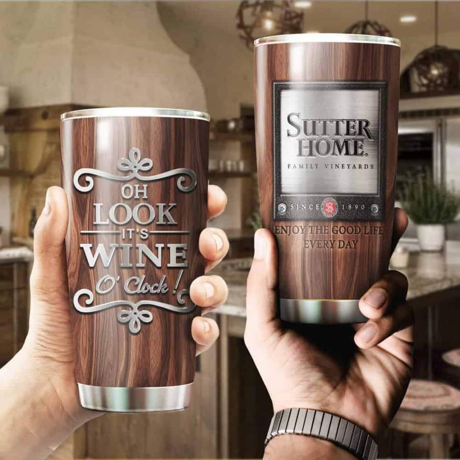 Sutter Home Wine O’clock Steel Tumbler, Sutter Home 20 Oz Steel Mug Sutter Home Stainless Steel Tumbler Cup Wine Sutter Home Wooden Pattern 30 Oz Steel Mug