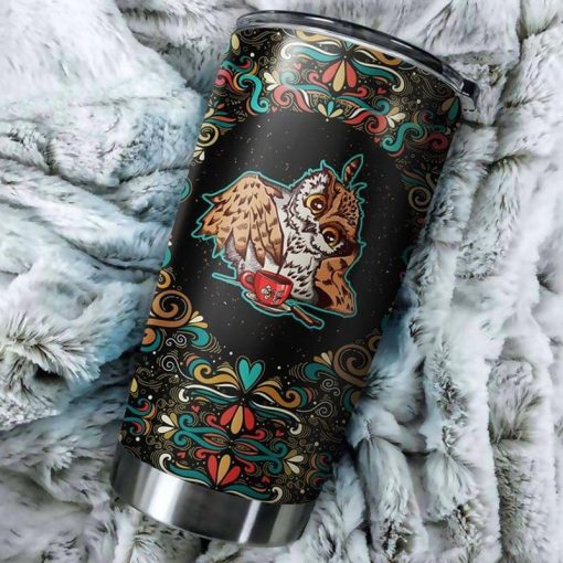 Owl Lovers Owl Drink Tea Black Stainless Steel Tumbler 20Oz