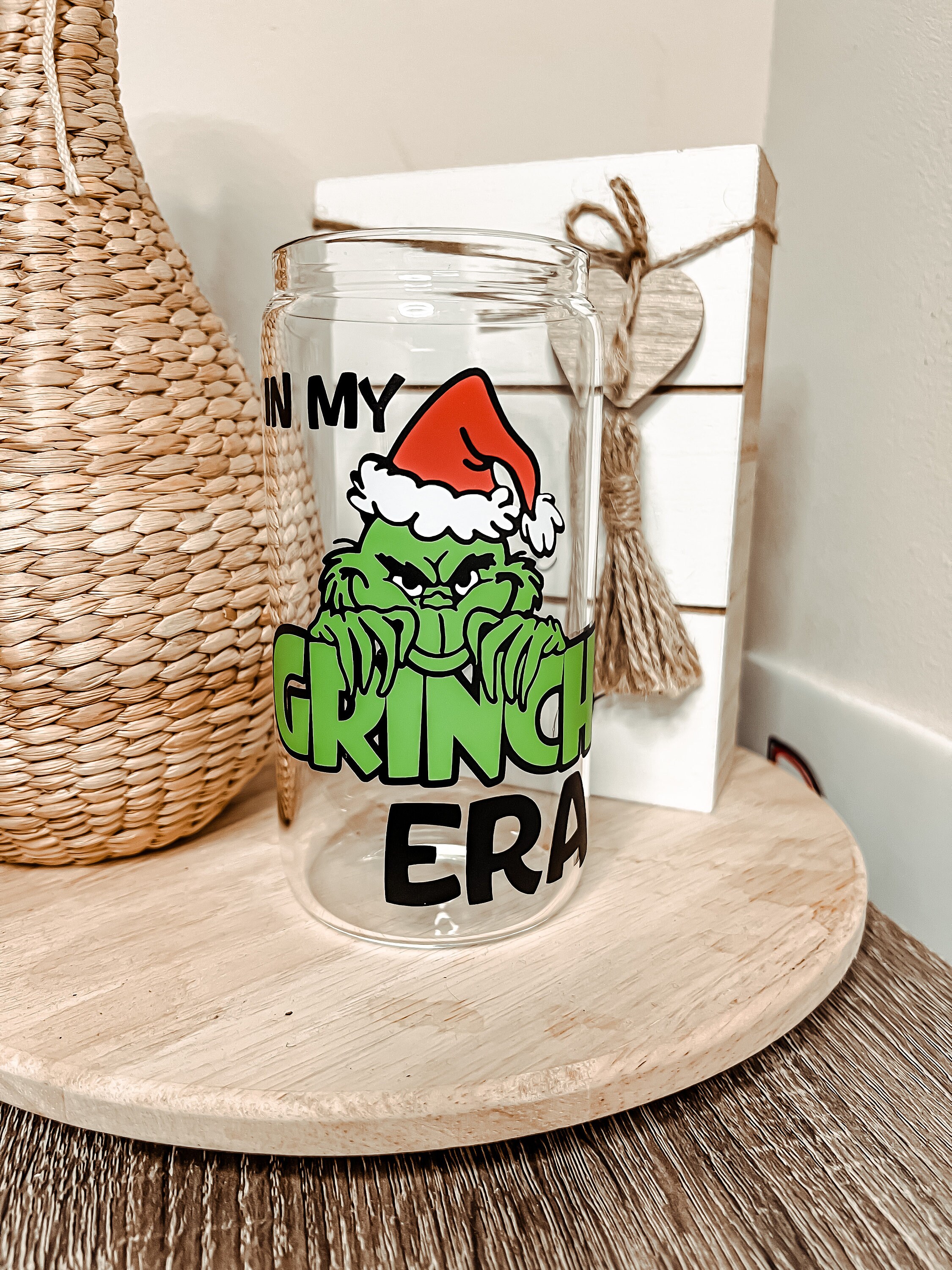 Grinch beer can glass | Christmas beer can glass | Christmas gift | iced coffee glass | coffee mugs