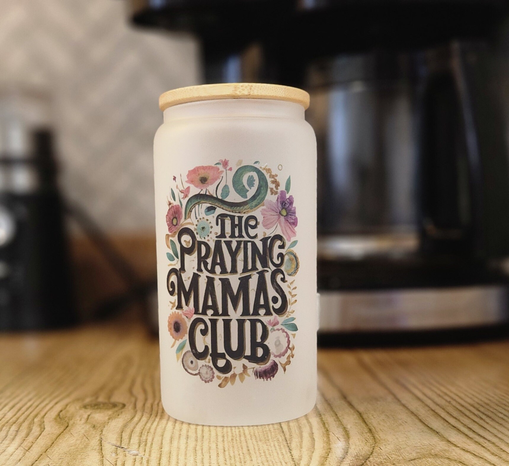 Praying mamas club Iced Coffee Cup, Bible Verse Glass Tumbler, Beer Can Glass with Lid and Straw, Bible Verses Glass Cup Christian Gift