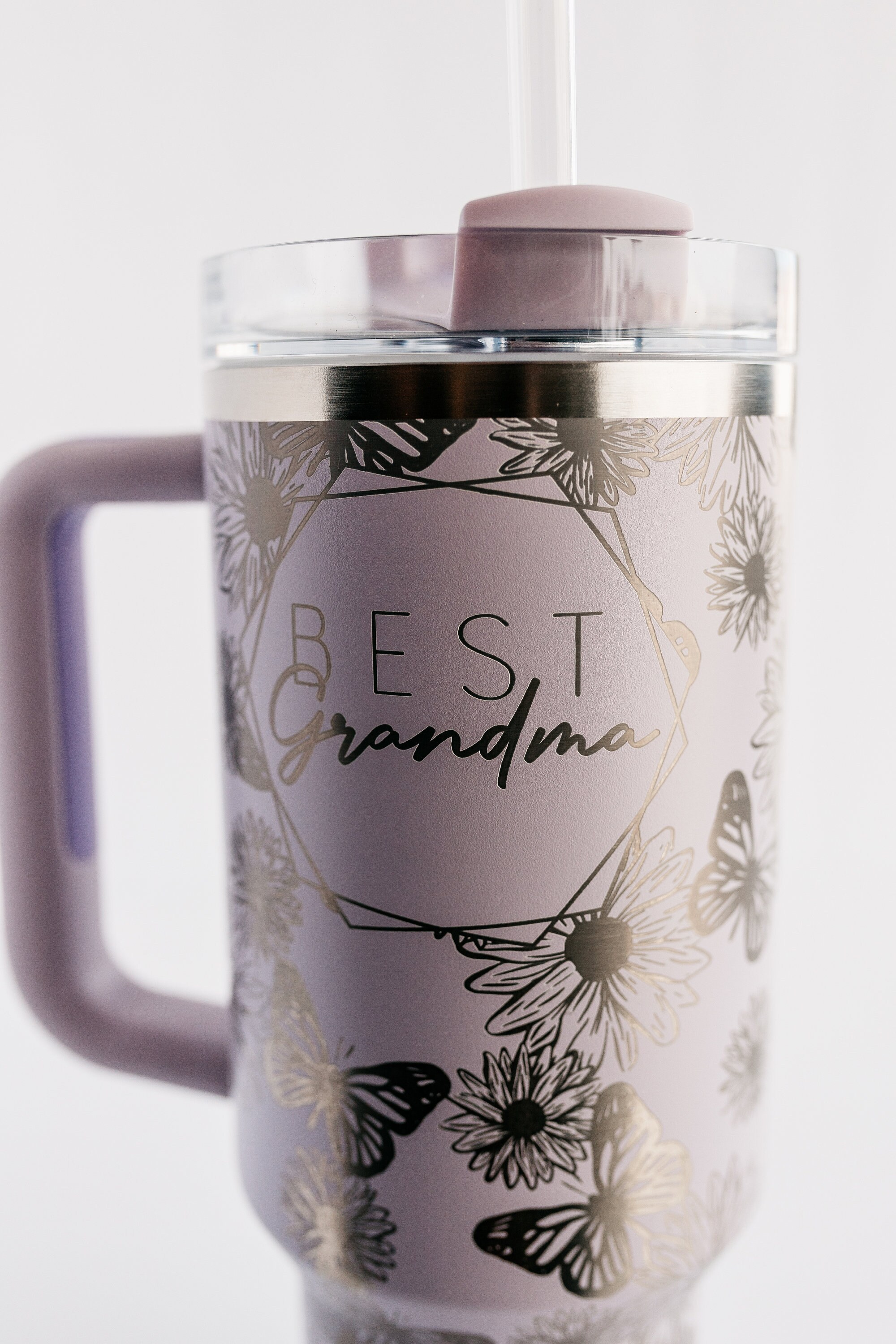 Stanley 40oz tumbler | Personalized Butterfly Sunflower Daisy floral Design Custom Engraved