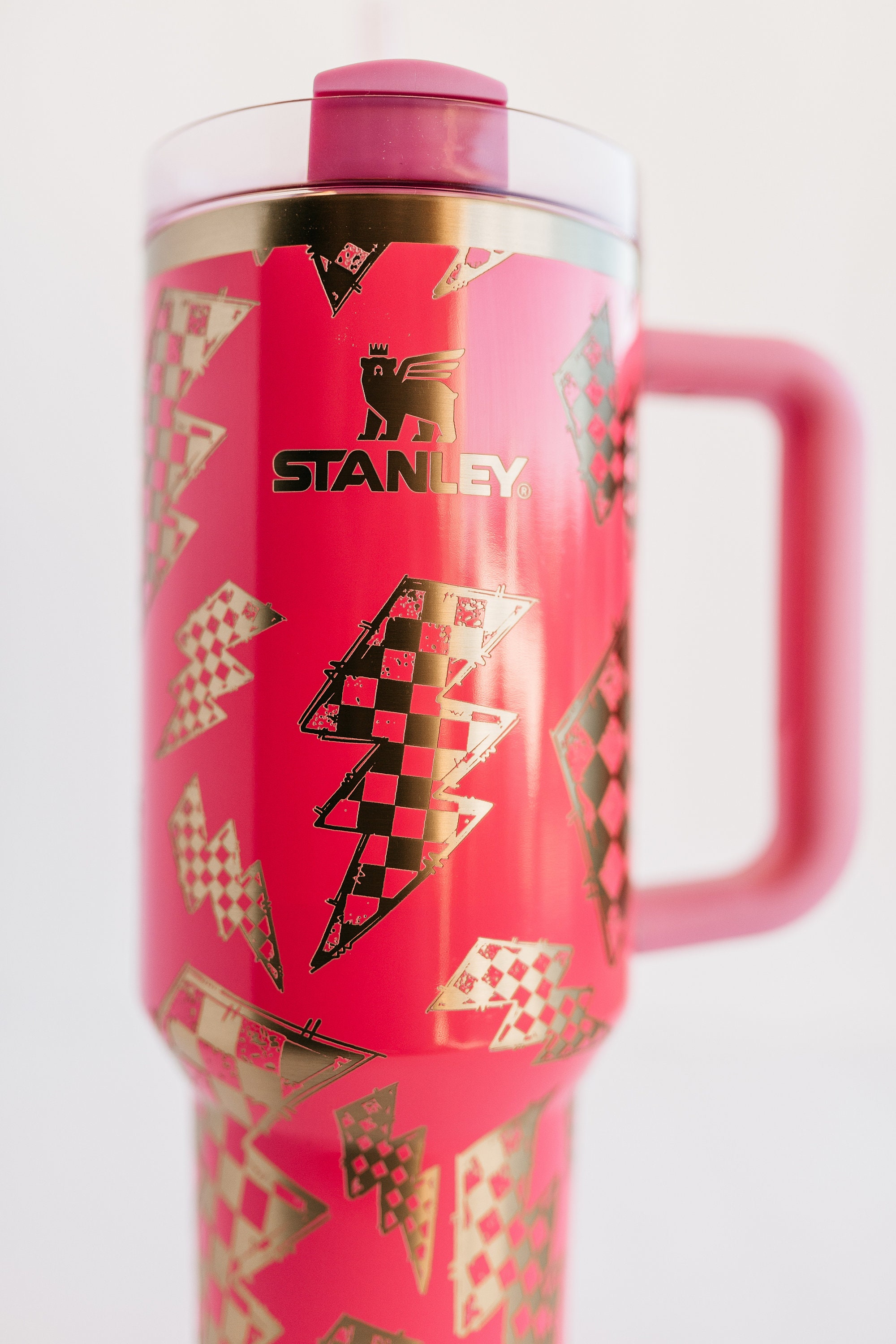 Stanley 40oz tumbler | Custom Engraved with Checkers in Lightening Bolts with Personalization