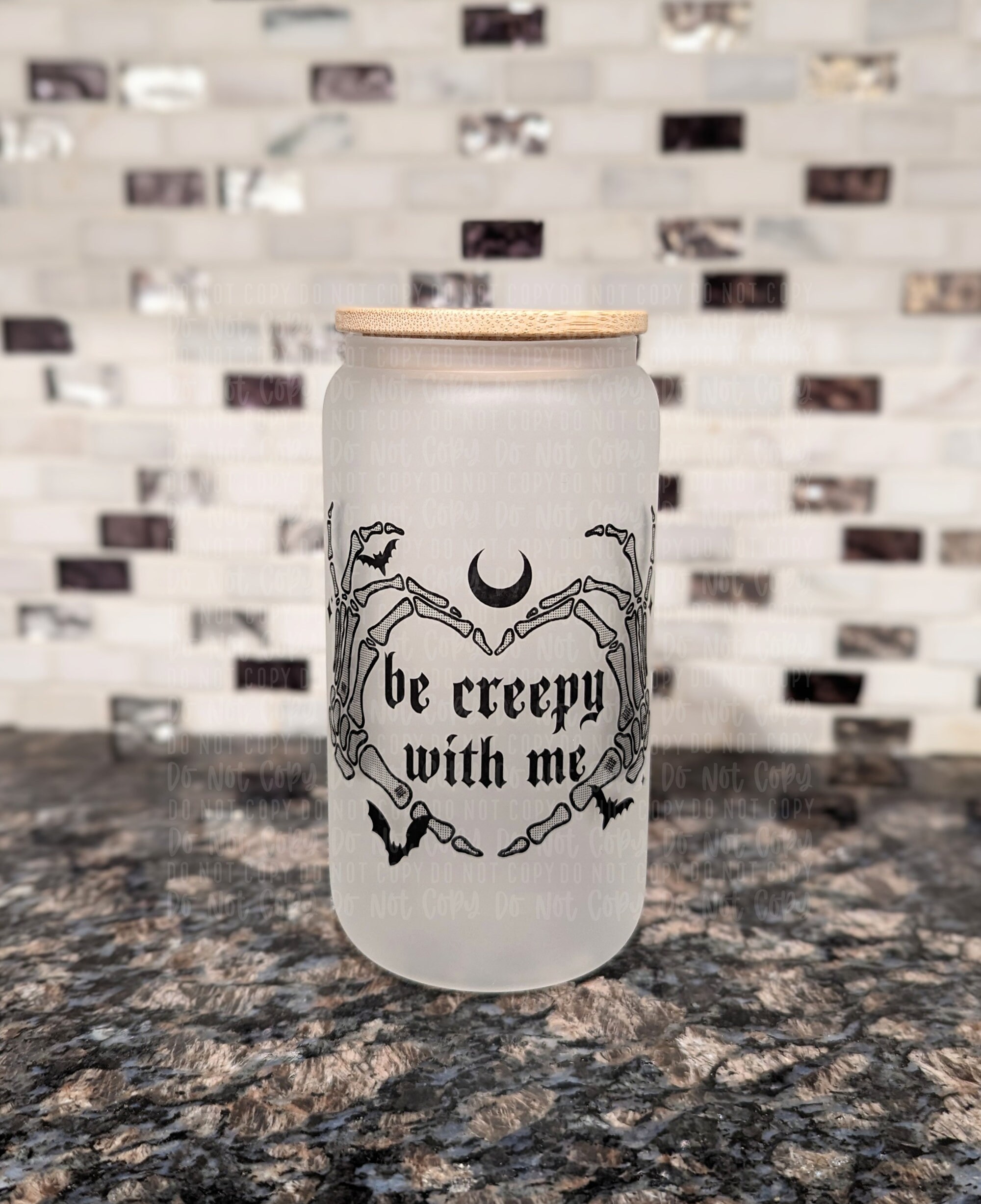 Glass Cup | Iced Coffee Cup | Be Creepy With Me | Spooky Cup | Halloween Mug