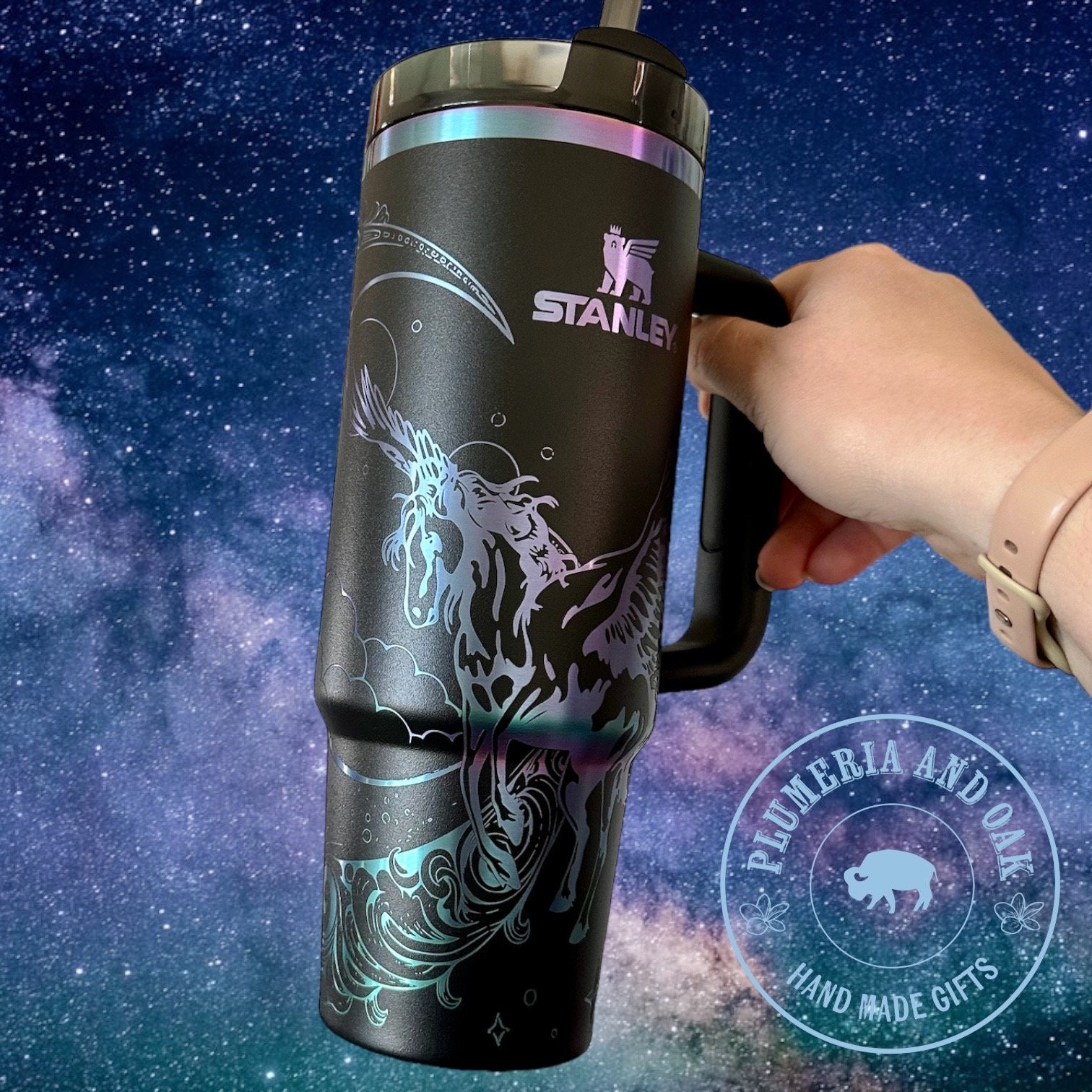 Fantasy Tumbler, Engraved Tumbler, unicorn cup, pegasus gift, mythology lover, bookish girl, moon and stars, celestial cup, boho witchy