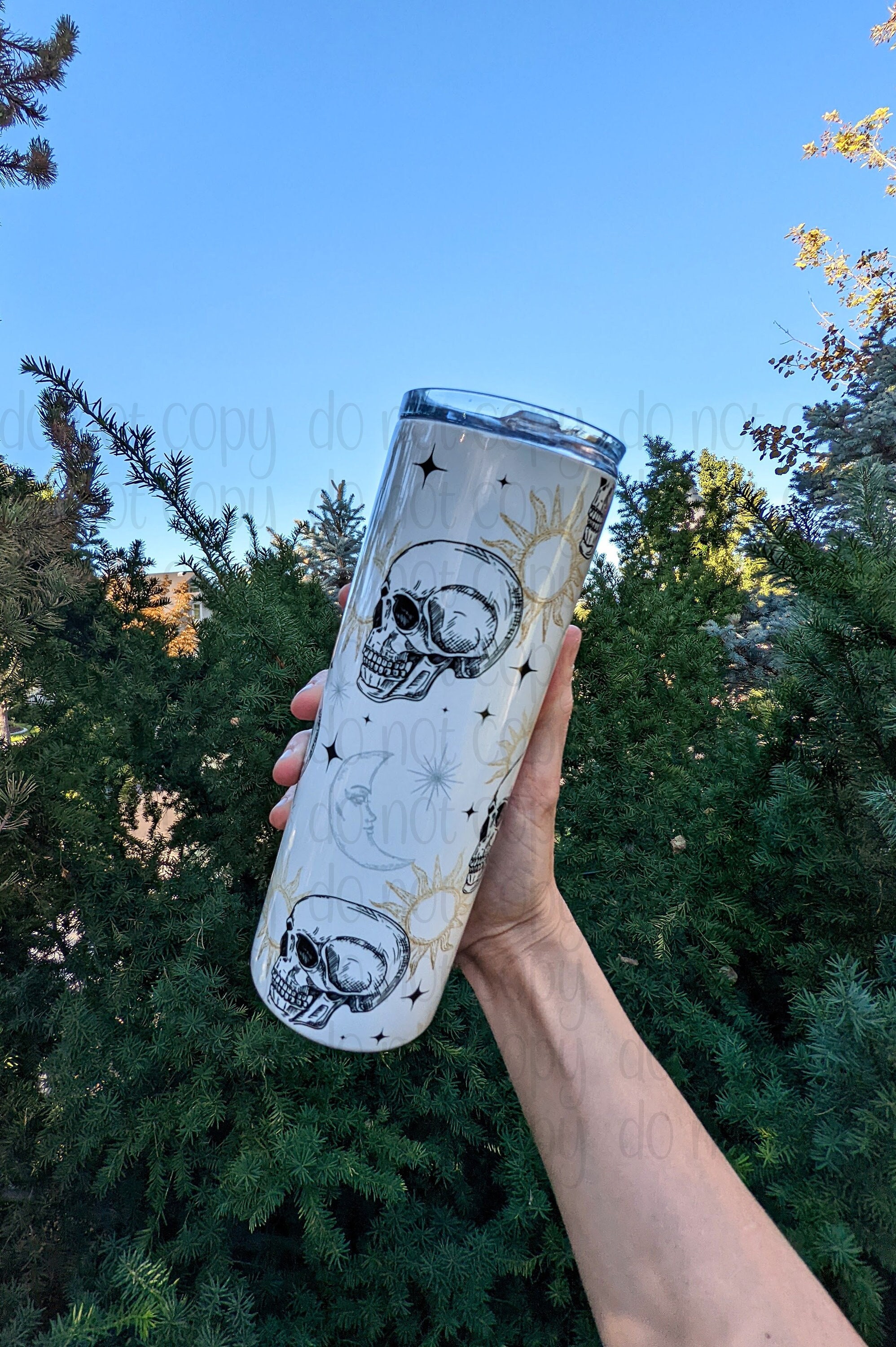 Skeleton Tumbler | Mystical Skeleton with Sun and Moon | Skeleton Mug